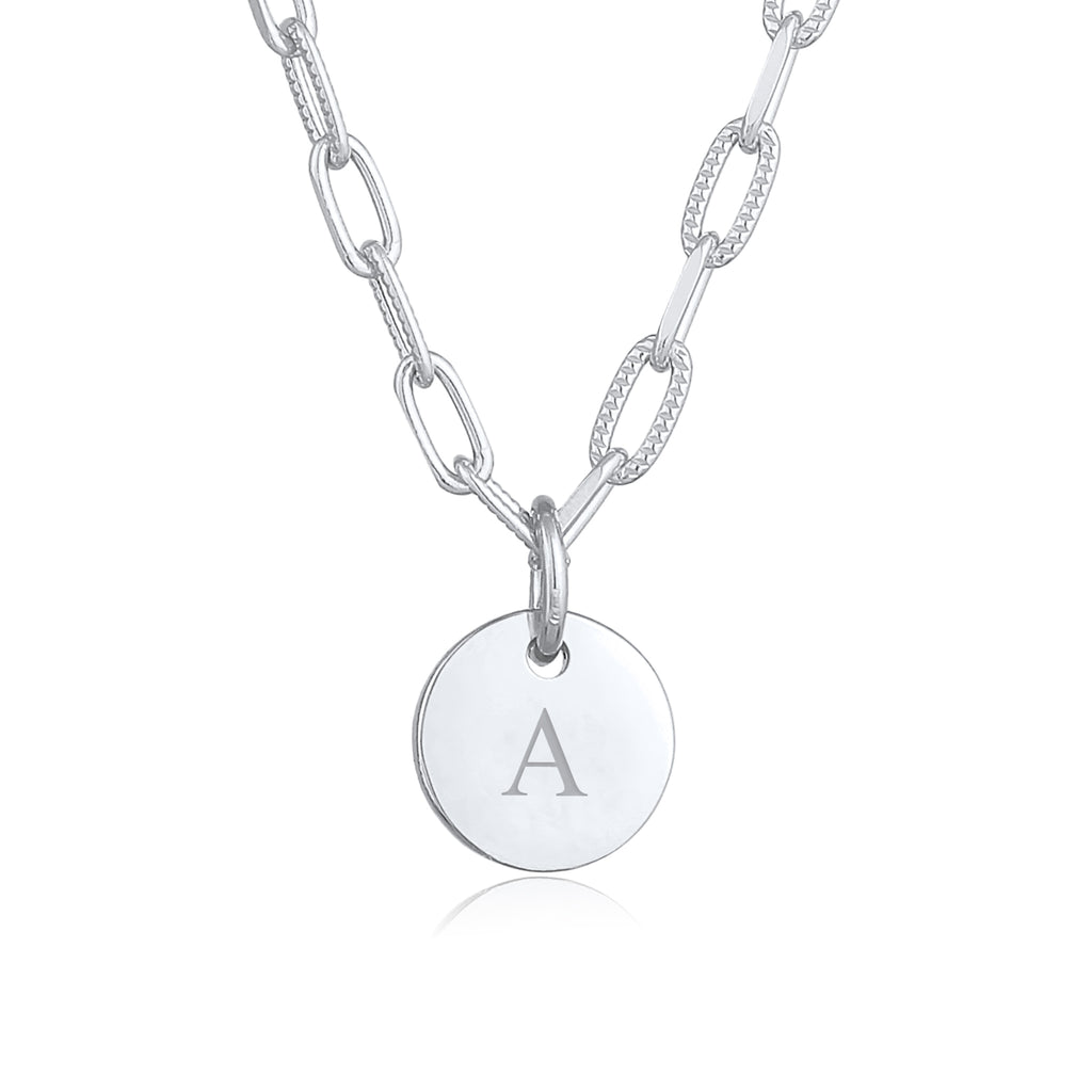 Silber - Elli | Gliederkette | Gravur Plättchen | 925 Sterling Silber