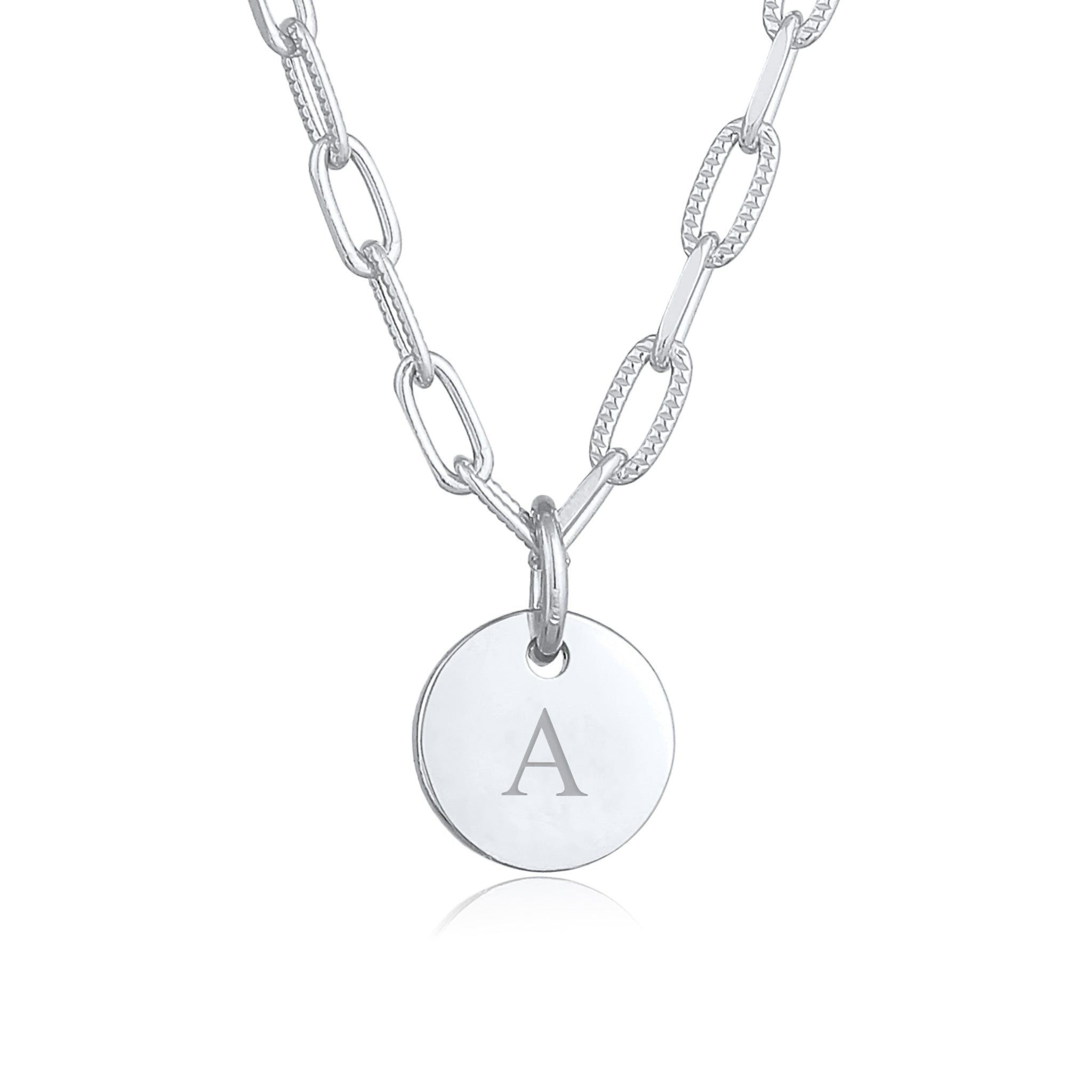 Silber - Elli | Gliederkette | Gravur Plättchen | 925 Sterling Silber