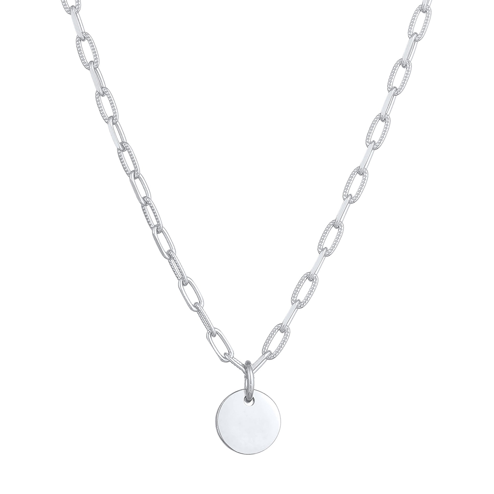 Silber - Elli | Gliederkette | Gravur Plättchen | 925 Sterling Silber