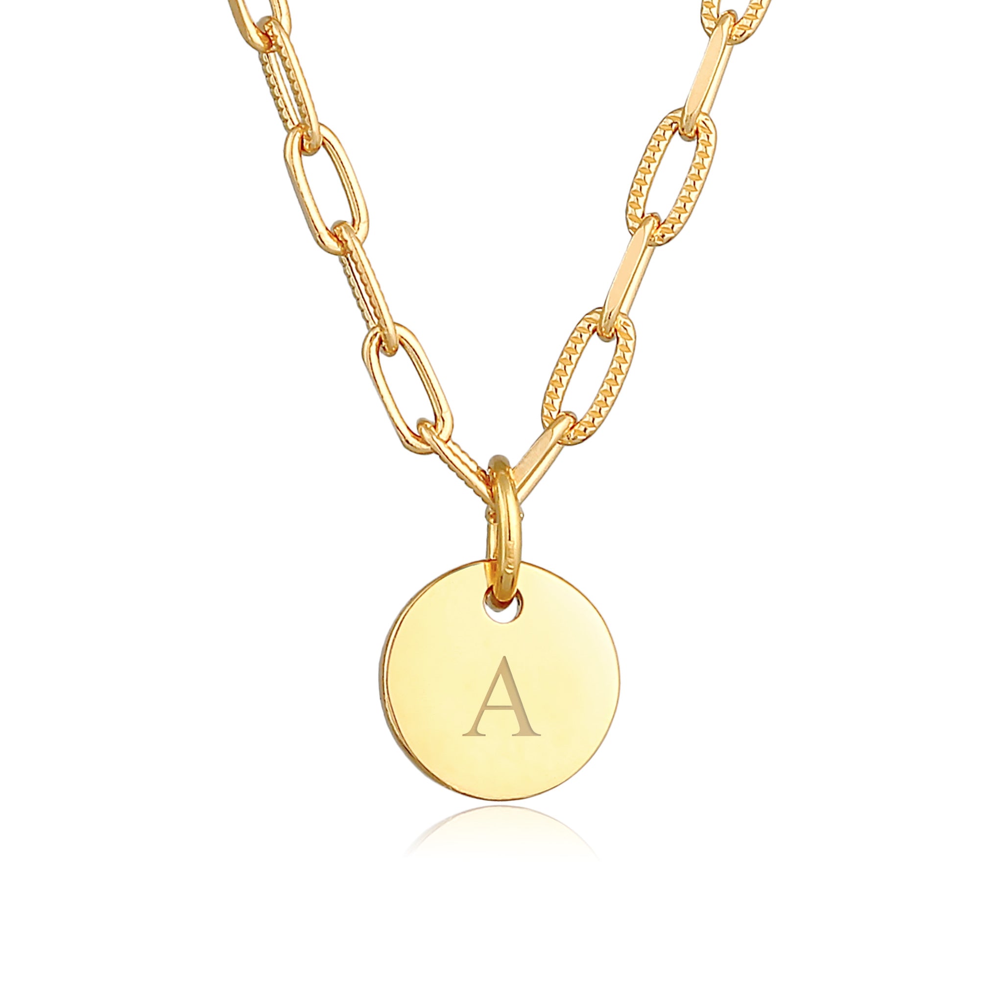 Gold - Elli | Gliederkette | Gravur Plättchen | 925 Sterling Silber vergoldet