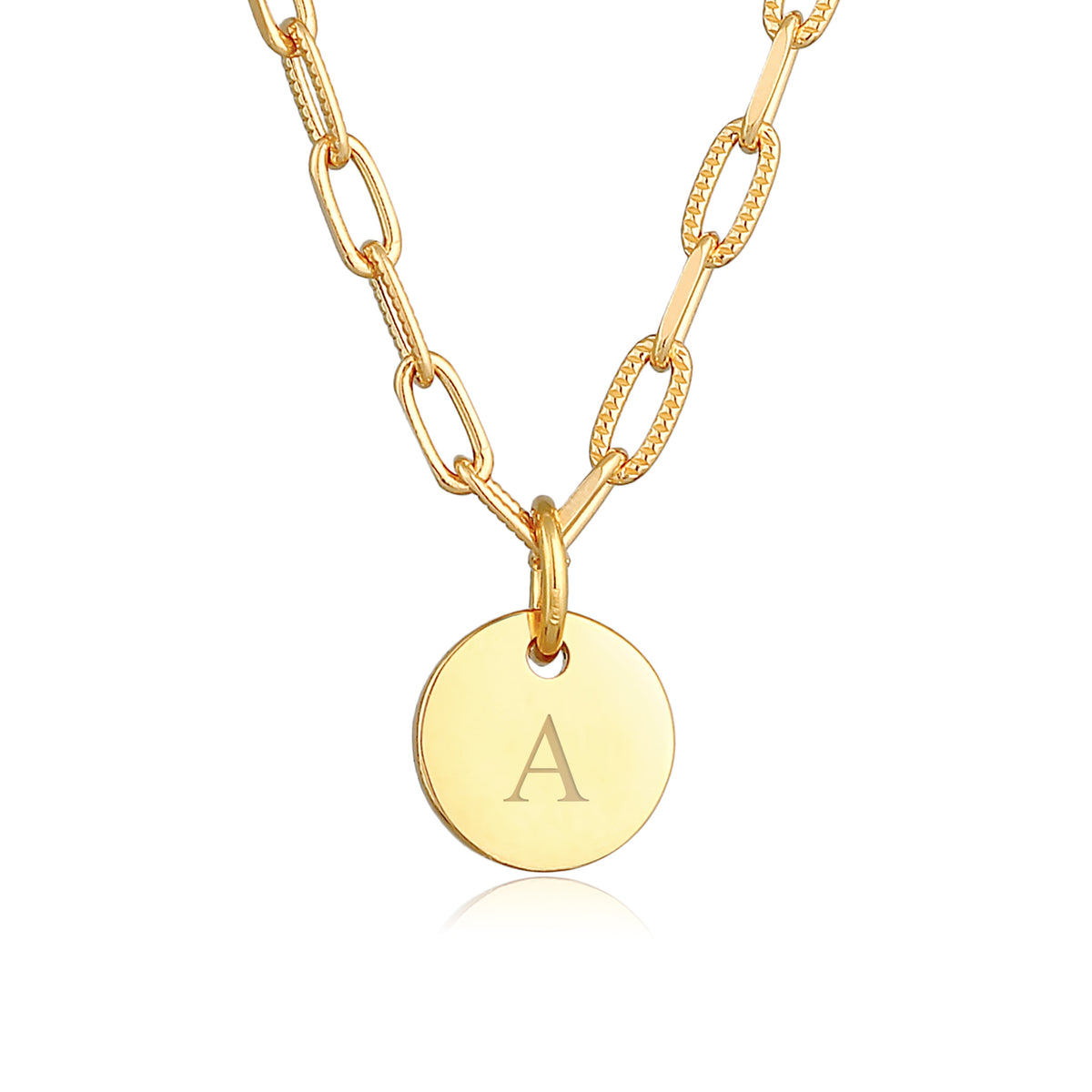 Gold - Elli | Gliederkette | Gravur Plättchen | 925 Sterling Silber vergoldet