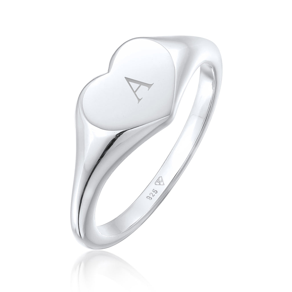 Silber - Elli | Siegelring Herz | Gravur Platte | 925er Sterling Silber