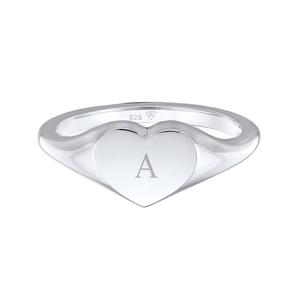 Silber - Elli | Siegelring Herz | Gravur Platte | 925er Sterling Silber
