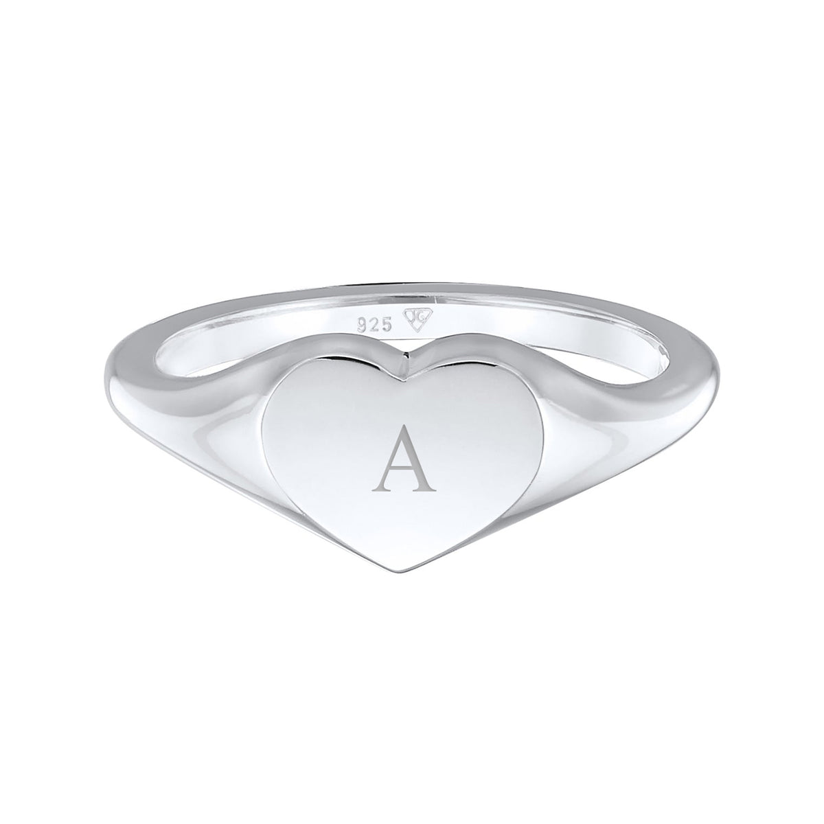 Silber - Elli | Siegelring Herz | Gravur Platte | 925er Sterling Silber