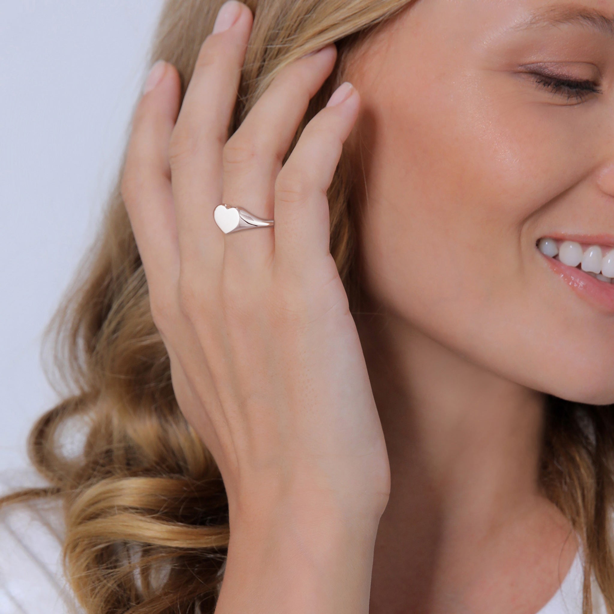 Silber - Elli | Siegelring Herz | Gravur Platte | 925er Sterling Silber