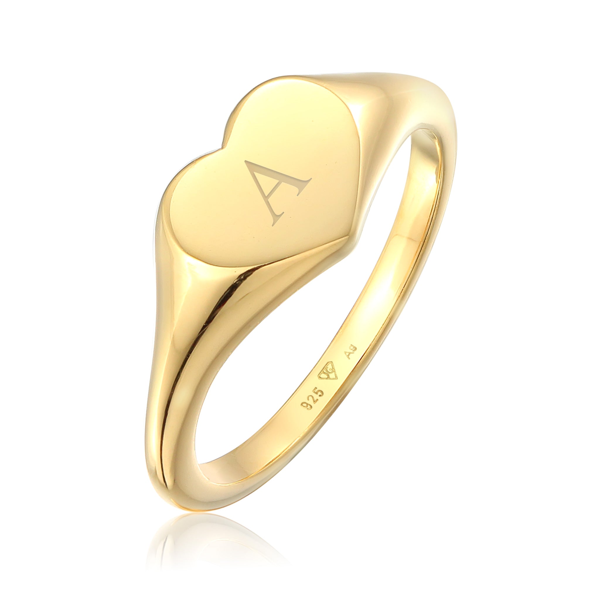Gold - Elli | Siegelring Herz | Gravur Platte | 925er Sterling Silber vergoldet