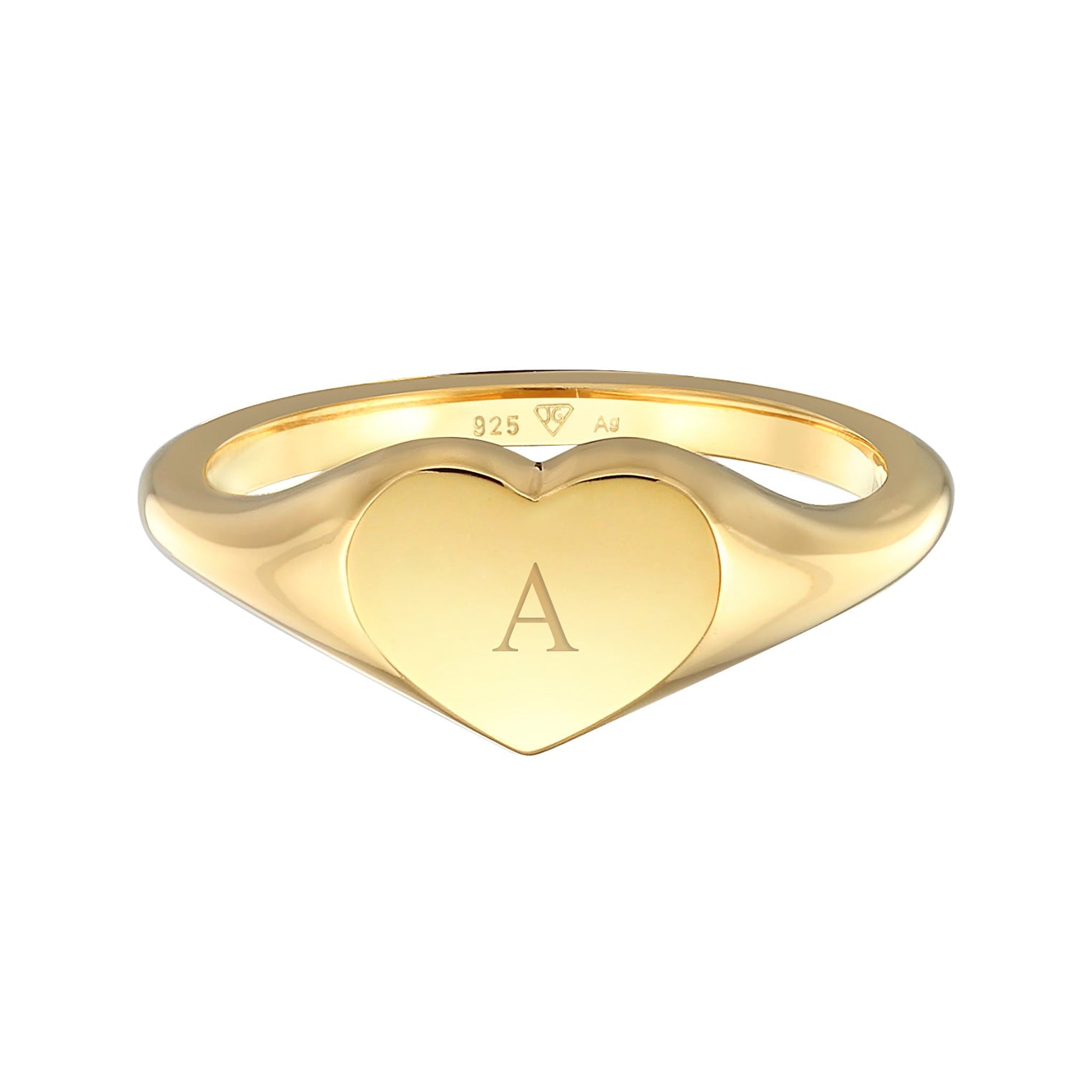 Gold - Elli | Siegelring Herz | Gravur Platte | 925er Sterling Silber vergoldet