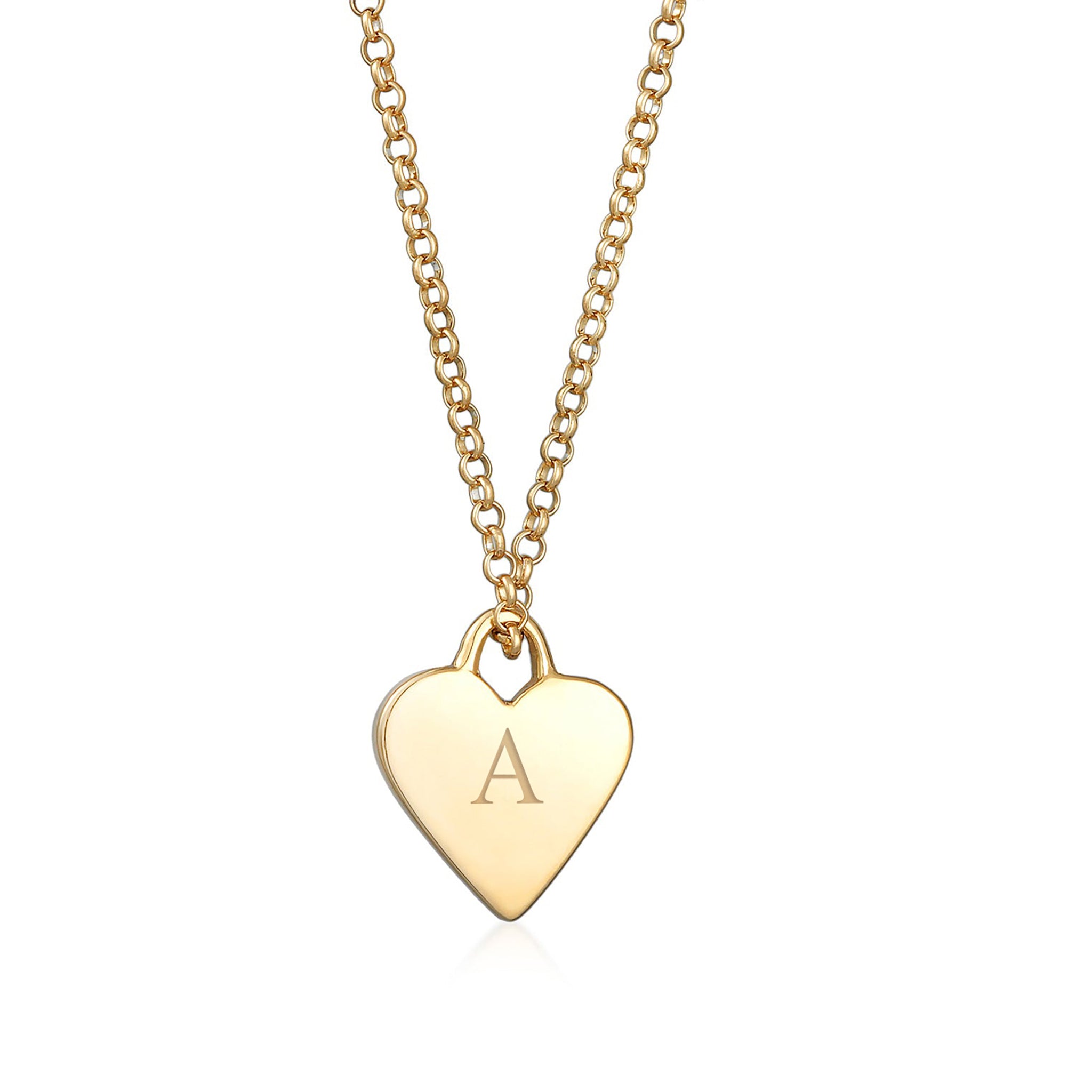 Gold - Elli | Halskette Herz | Gravur Plättchen | 925er Sterling Silber vergoldet