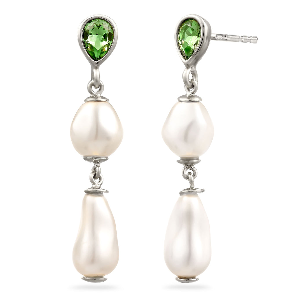 Silber - Elli | Ohrstecker Tropfen | Mit Kristallen von Swarovski® (Hellgrün) & Synthetische Perle | 925 Sterling Silber