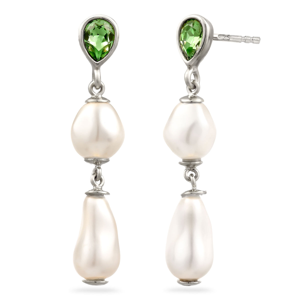 Silber - Elli | Ohrstecker Tropfen | Mit Kristallen von Swarovski® (Hellgrün) & Synthetische Perle | 925 Sterling Silber