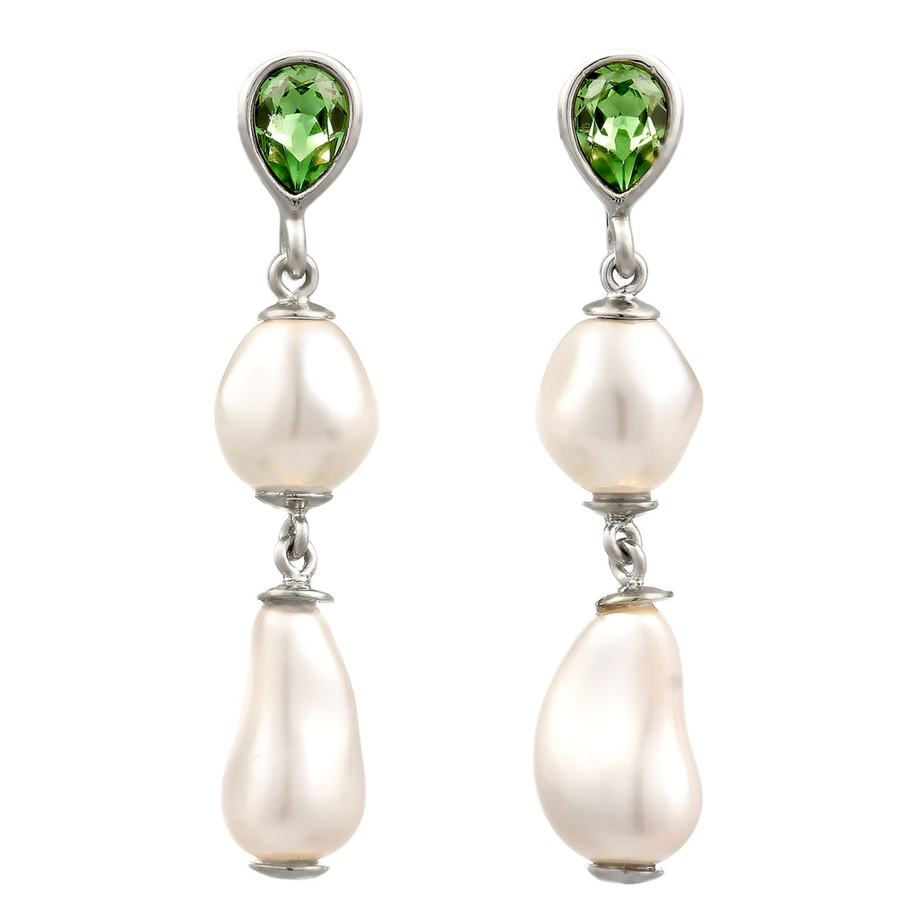 Silber - Elli | Ohrstecker Tropfen | Mit Kristallen von Swarovski® (Hellgrün) & Synthetische Perle | 925 Sterling Silber