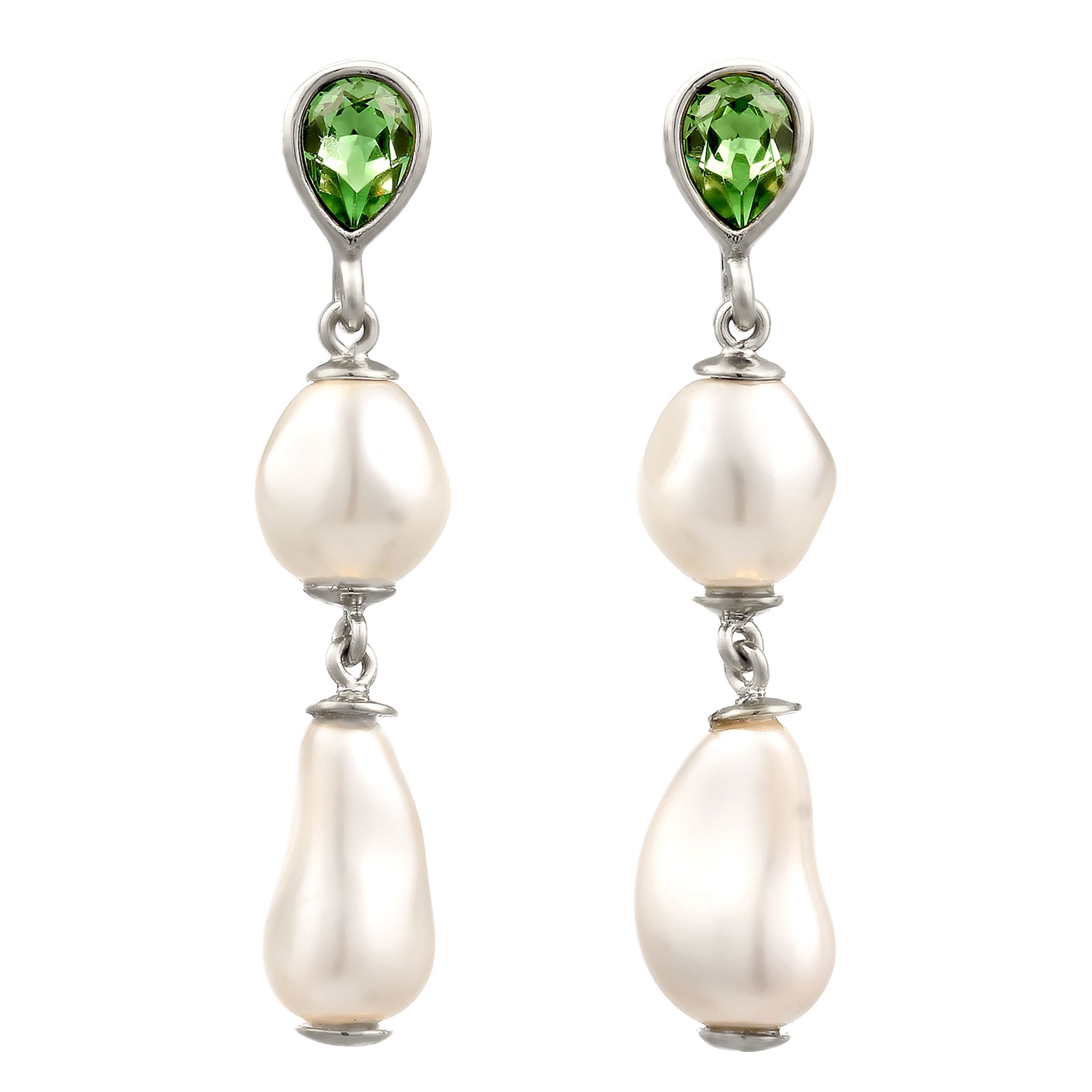 Silber - Elli | Ohrstecker Tropfen | Mit Kristallen von Swarovski® (Hellgrün) & Synthetische Perle | 925 Sterling Silber