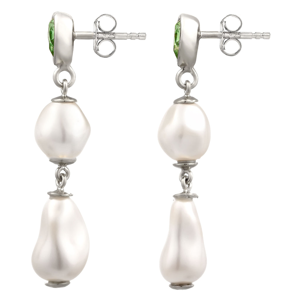 Silber - Elli | Ohrstecker Tropfen | Mit Kristallen von Swarovski® (Hellgrün) & Synthetische Perle | 925 Sterling Silber