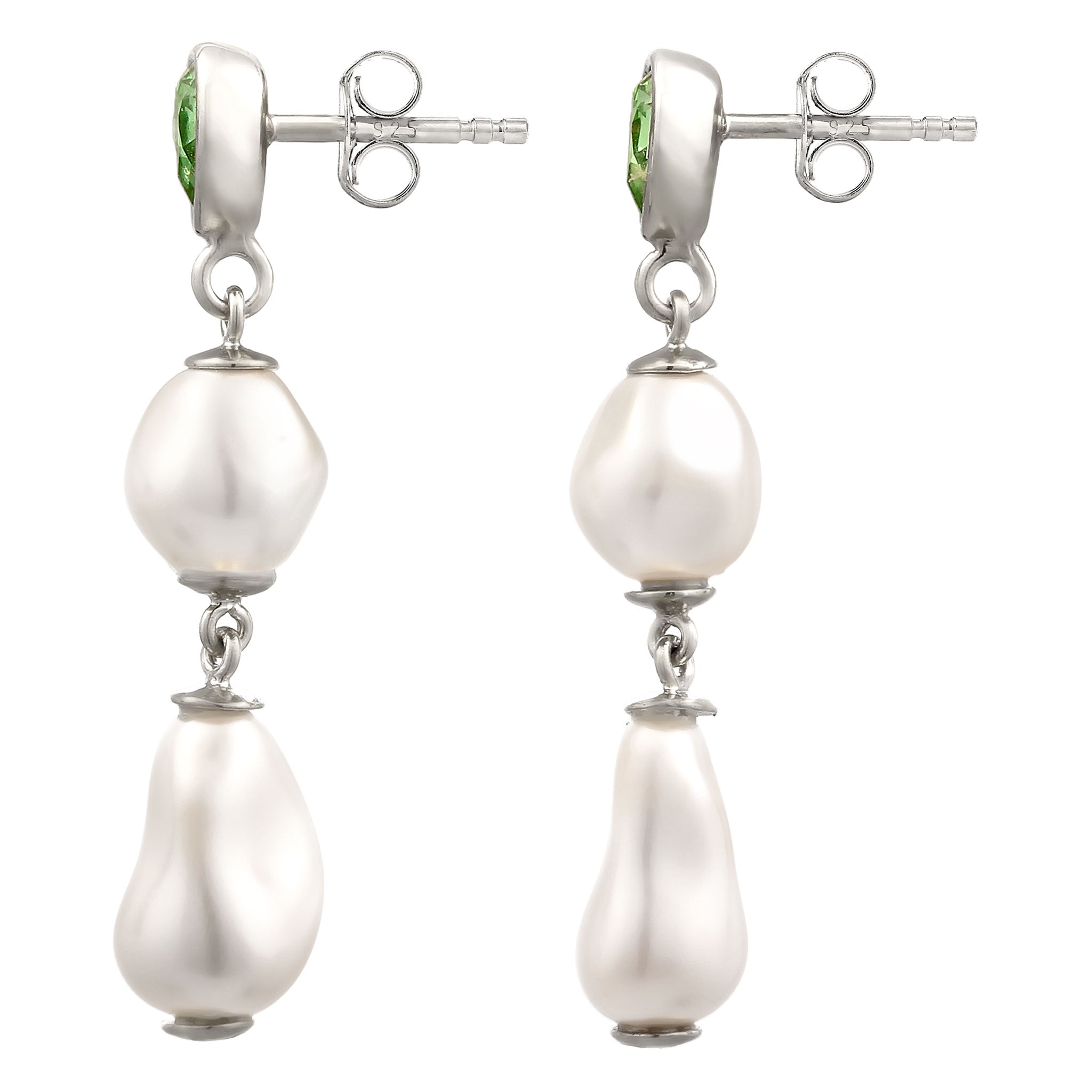 Silber - Elli | Ohrstecker Tropfen | Mit Kristallen von Swarovski® (Hellgrün) & Synthetische Perle | 925 Sterling Silber