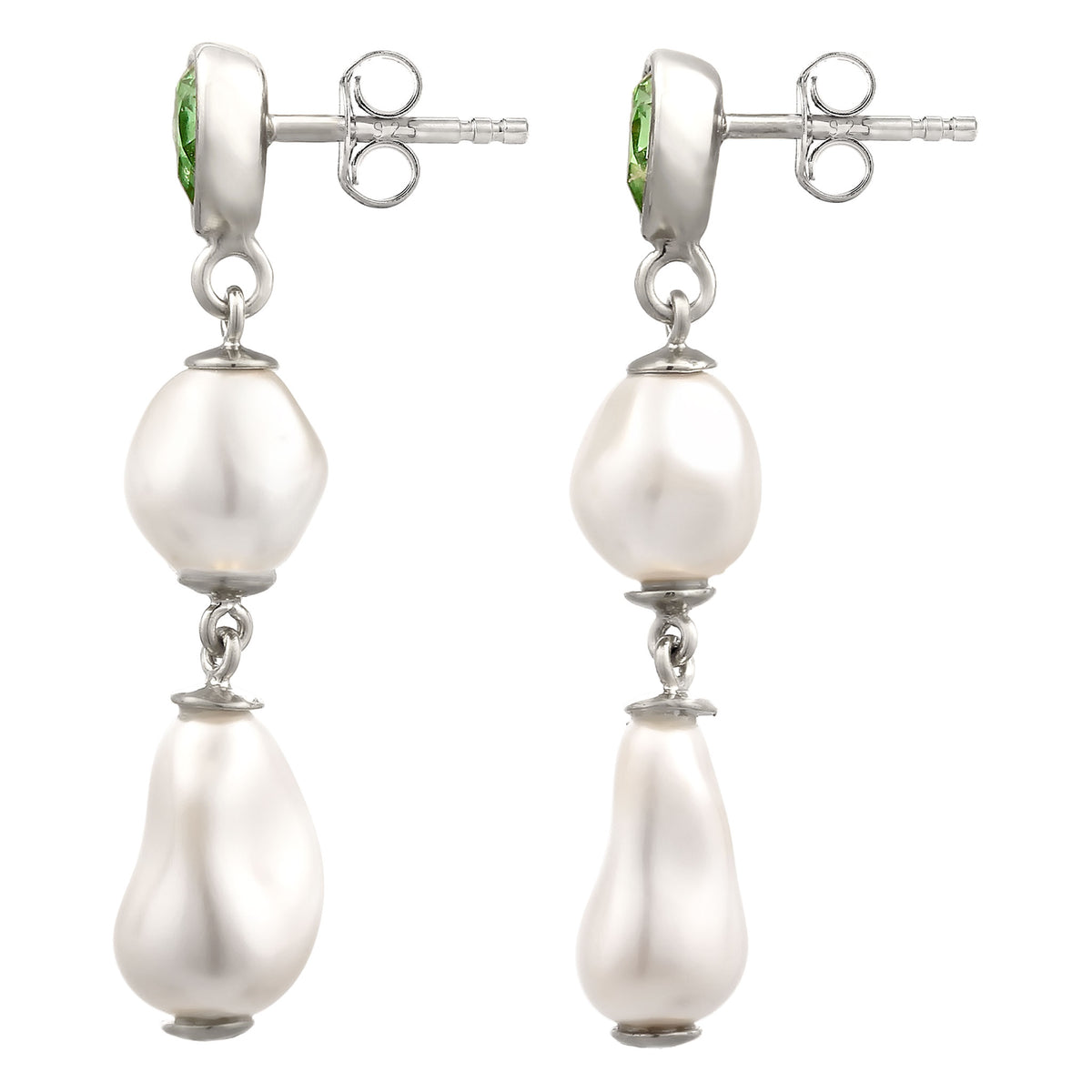 Silber - Elli | Ohrstecker Tropfen | Mit Kristallen von Swarovski® (Hellgrün) & Synthetische Perle | 925 Sterling Silber
