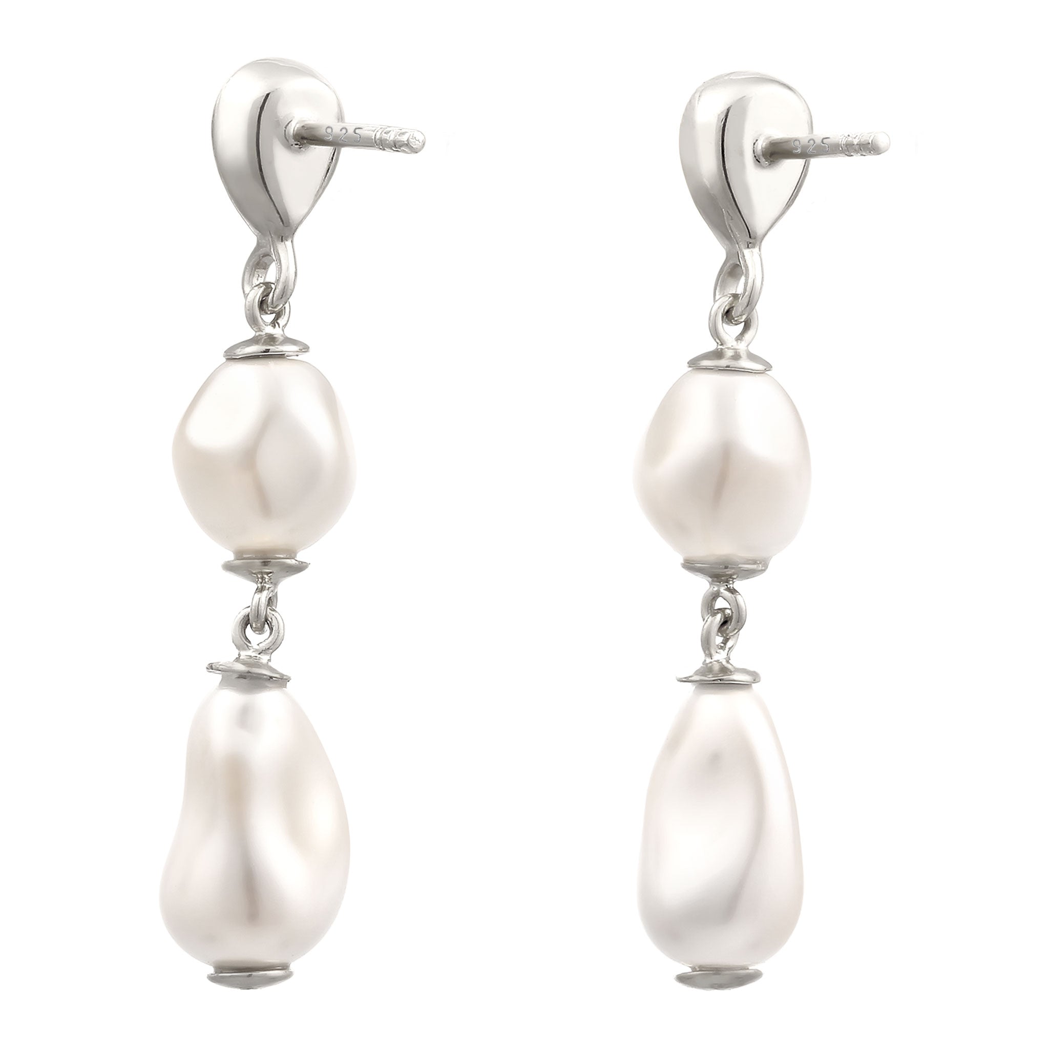 Silber - Elli | Ohrstecker Tropfen | Mit Kristallen von Swarovski® (Hellgrün) & Synthetische Perle | 925 Sterling Silber