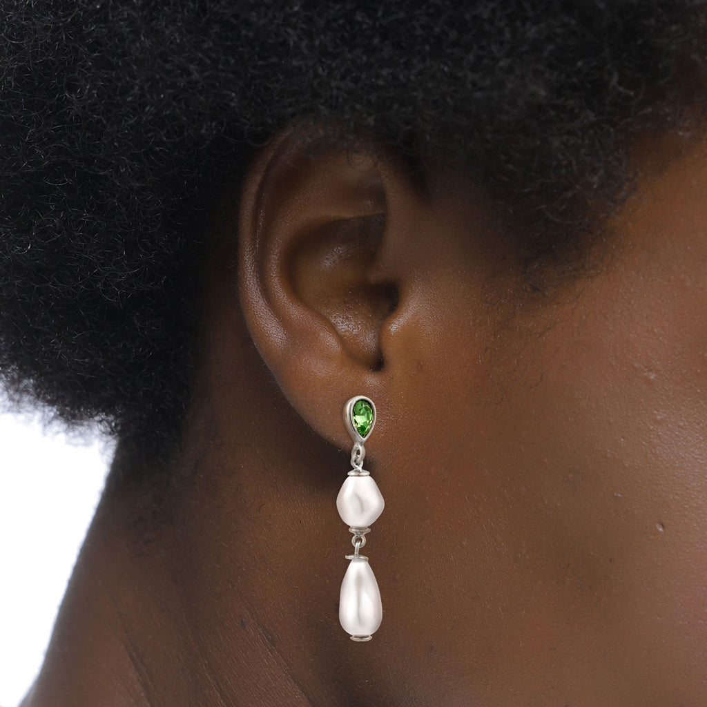 Silber - Elli | Ohrstecker Tropfen | Mit Kristallen von Swarovski® (Hellgrün) & Synthetische Perle | 925 Sterling Silber