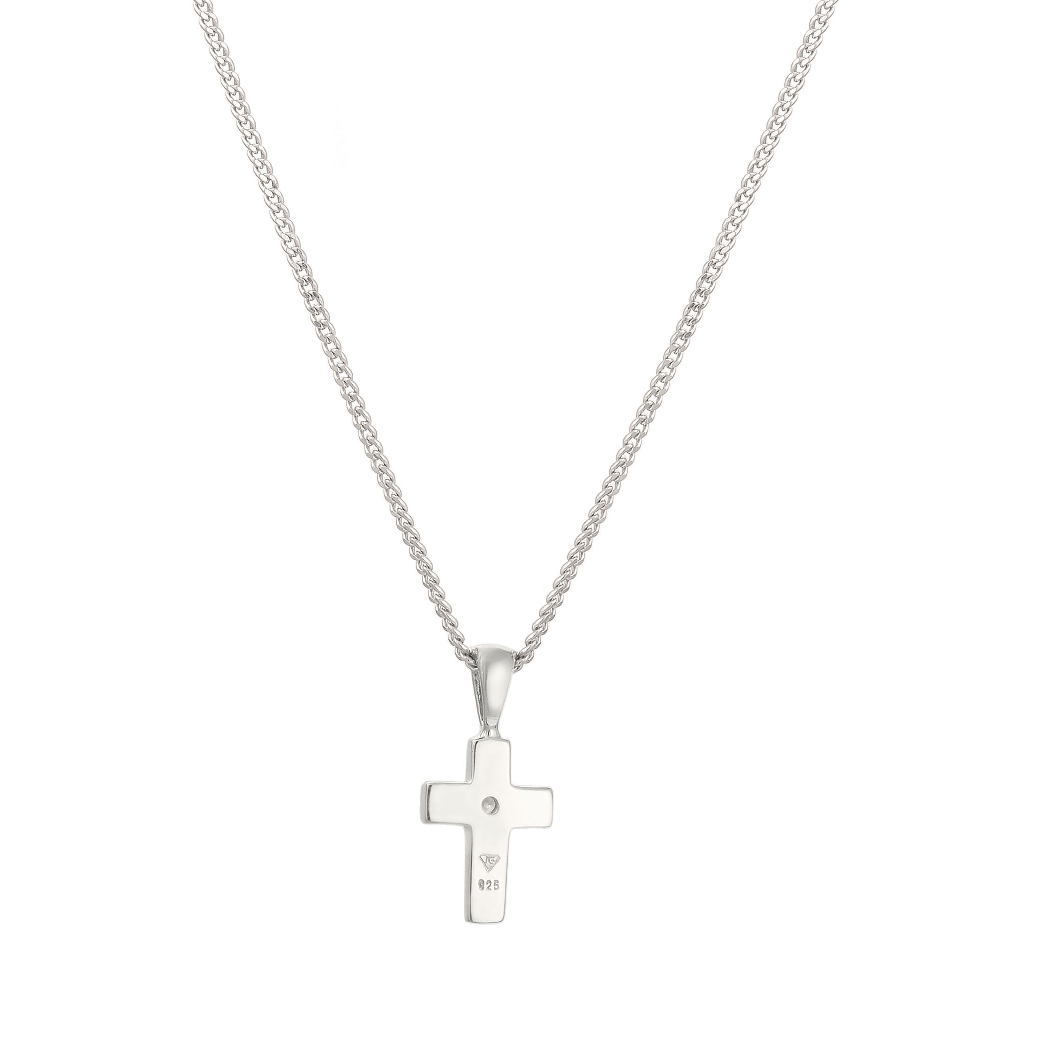 Silber - Elli DIAMONDS | Halskette Kreuz | Laborgezüchteter Diamant (Weiß, 0.02 ct) | 925 Sterling Silber