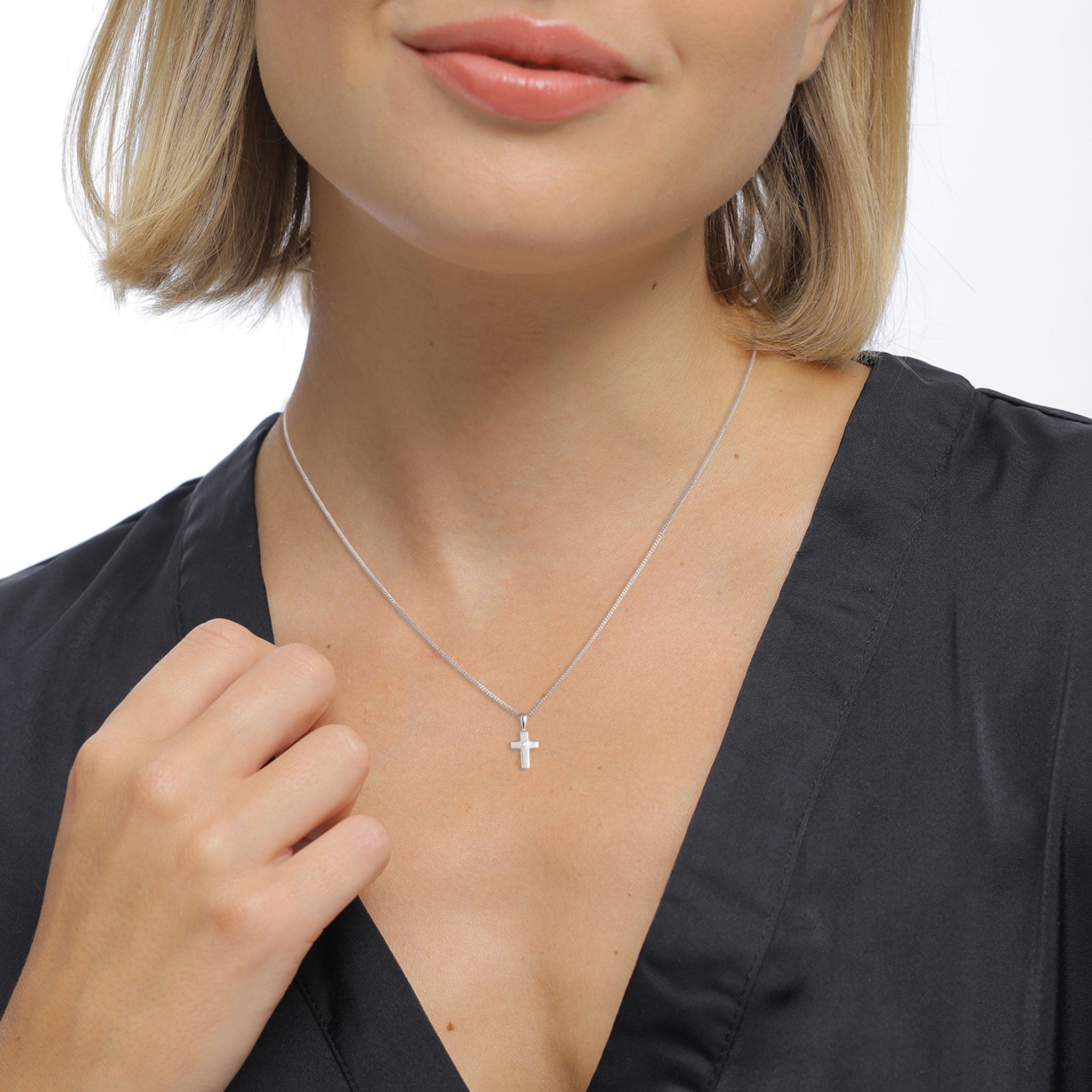Silber - Elli DIAMONDS | Halskette Kreuz | Laborgezüchteter Diamant (Weiß, 0.02 ct) | 925 Sterling Silber