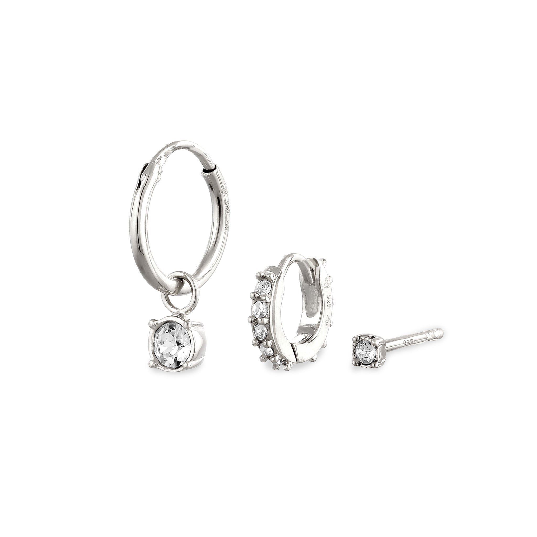 Silber - Elli | Ohrstecker Set | Glas Kristalle (Weiß) | 925 Sterling Silber vergoldet