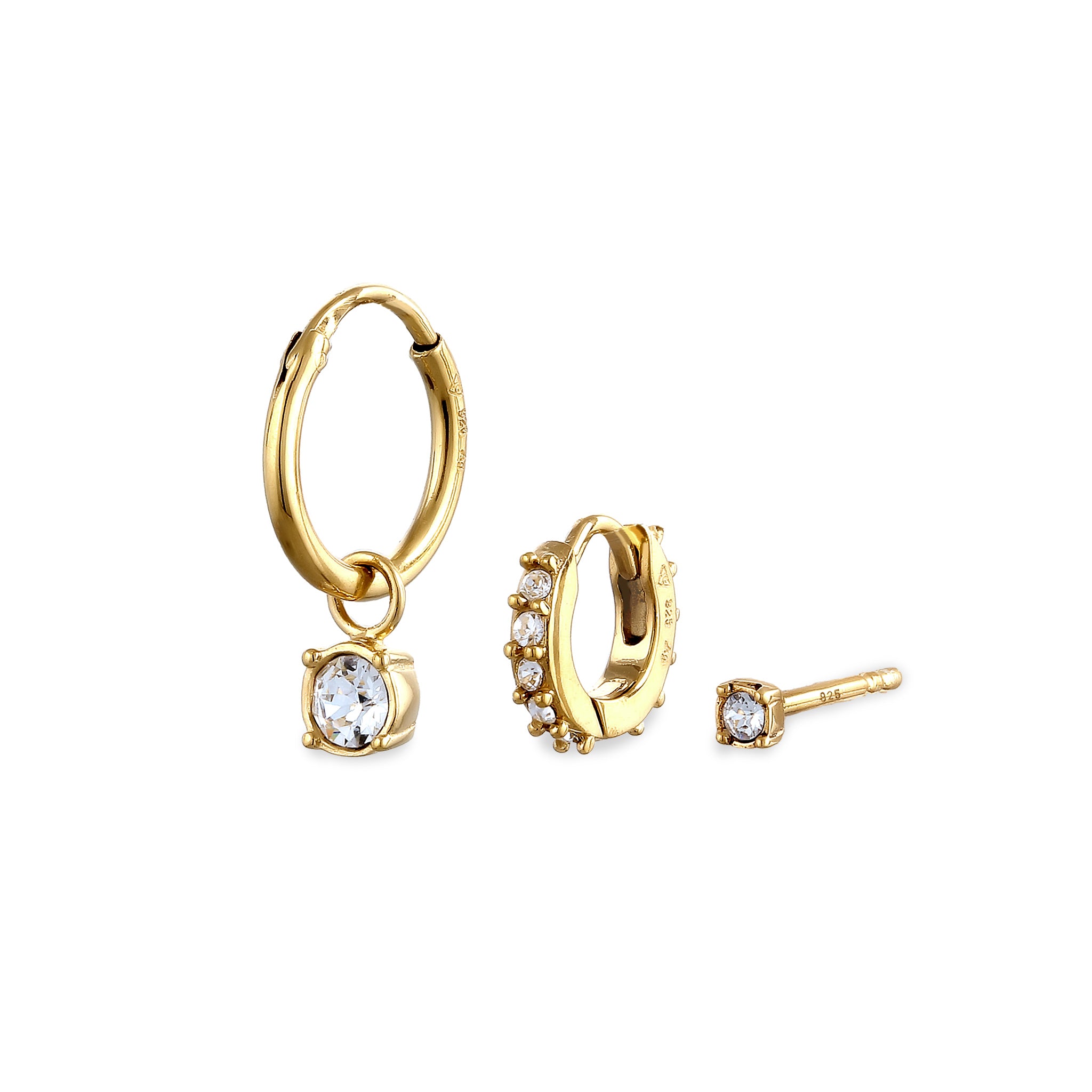 Weiß - Elli | Ohrstecker Set | Glas Kristalle (Weiß) | 925 Sterling Silber vergoldet
