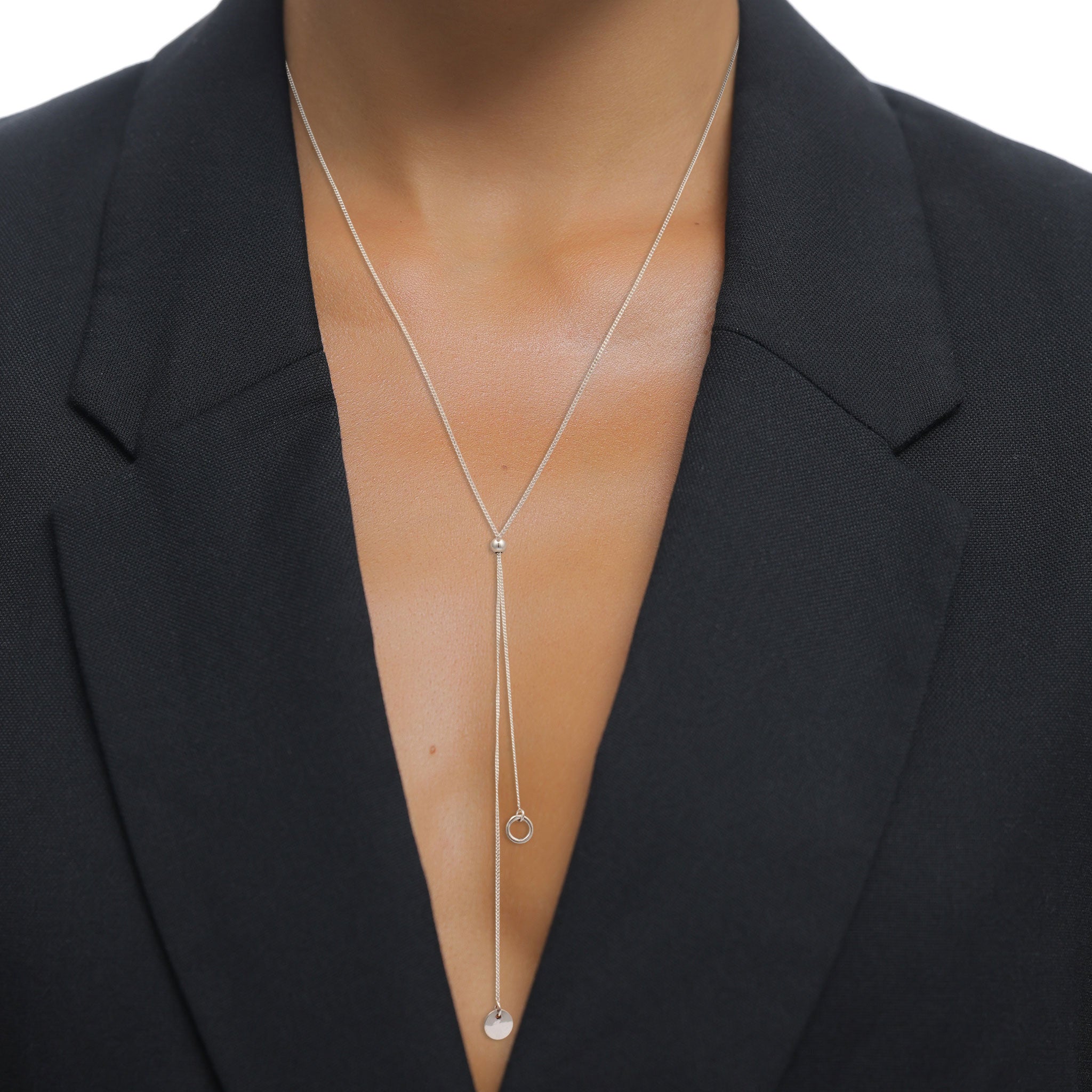 Silber - Elli | Y-Halskette Plättchen | 925 Sterling Silber