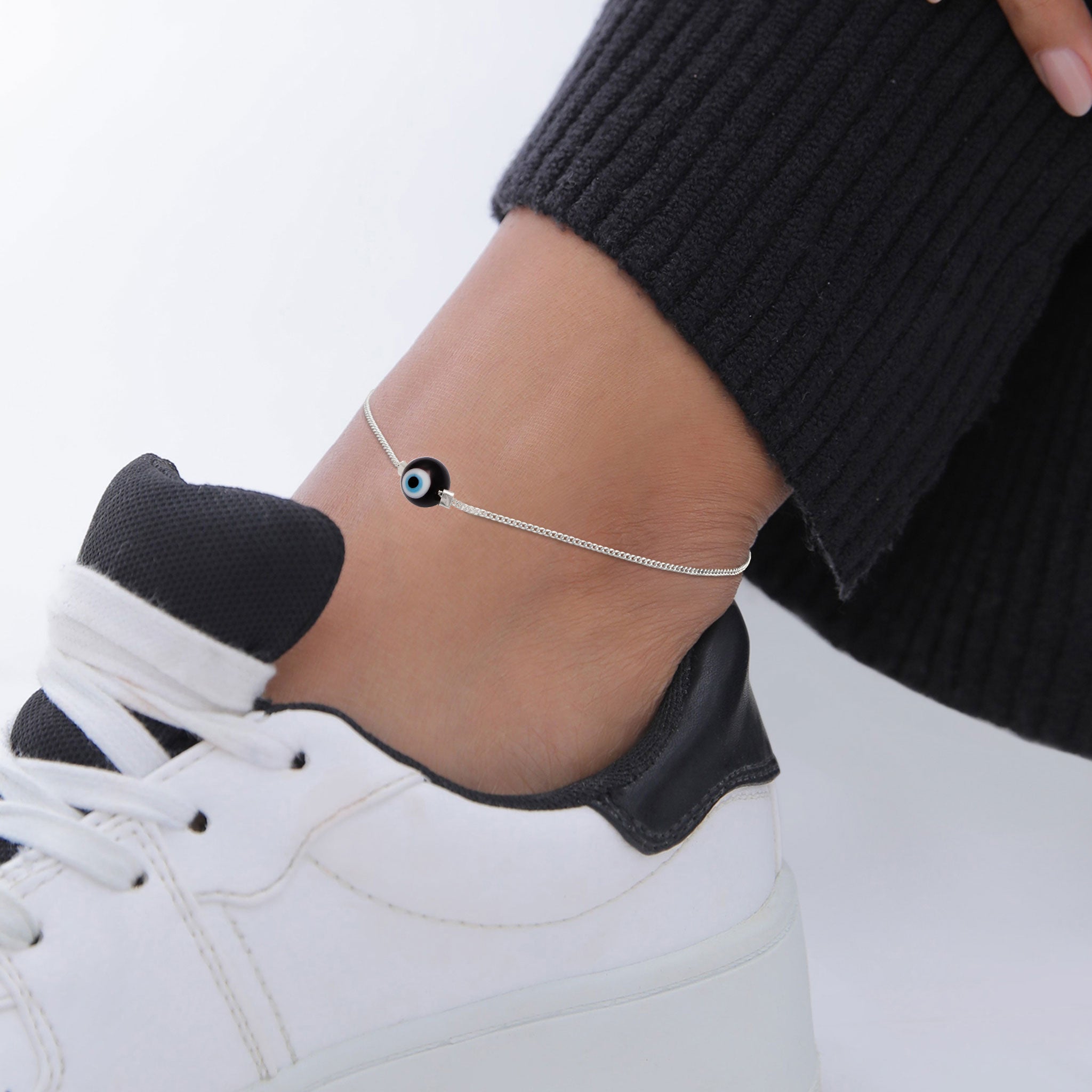 Silber - Elli | Fußkettchen Evil Eye Bead | 925 Sterling Silber