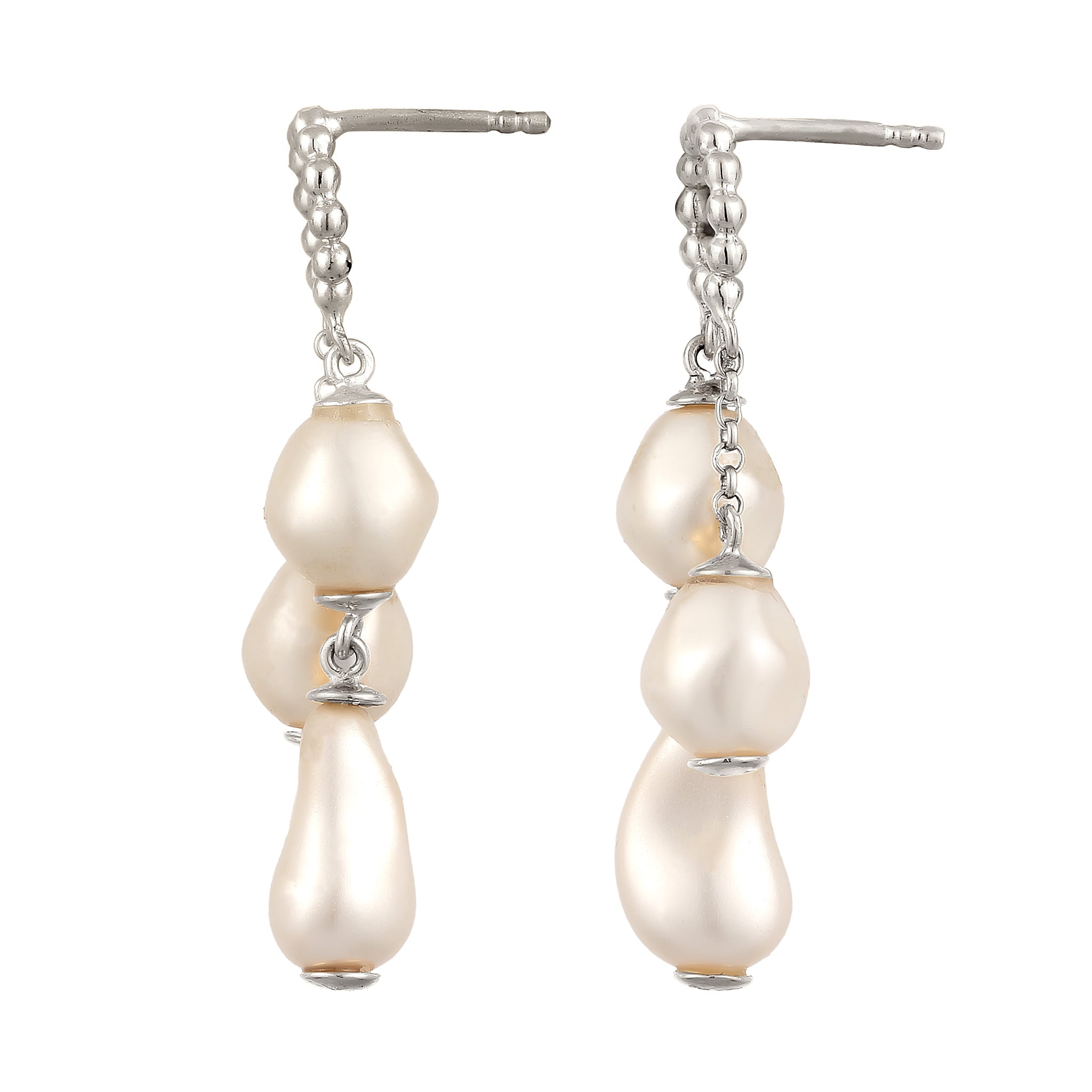 Silber - Elli PREMIUM | Ohrstecker Kugeln | Synthetische Perlen (Weiß) | 925 Sterling Silber