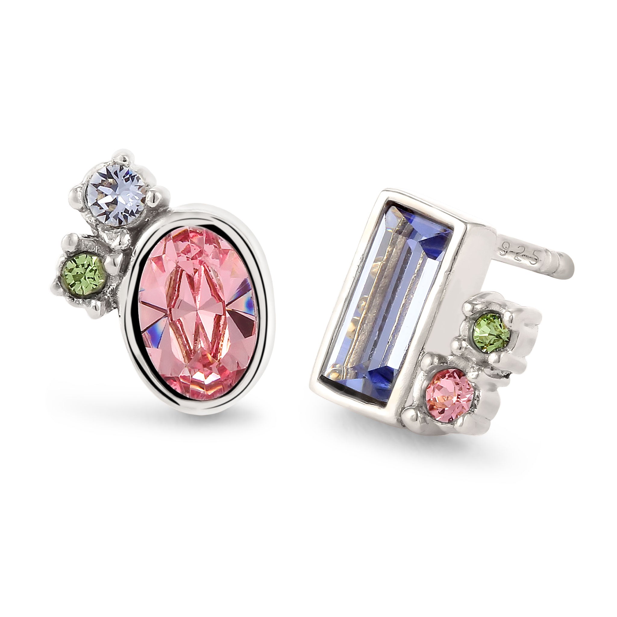 Silber - Elli | Ohrstecker | Mit Kristallen von Swarovski® (Rosa & Blau & Grün) | 925 Sterling Silber