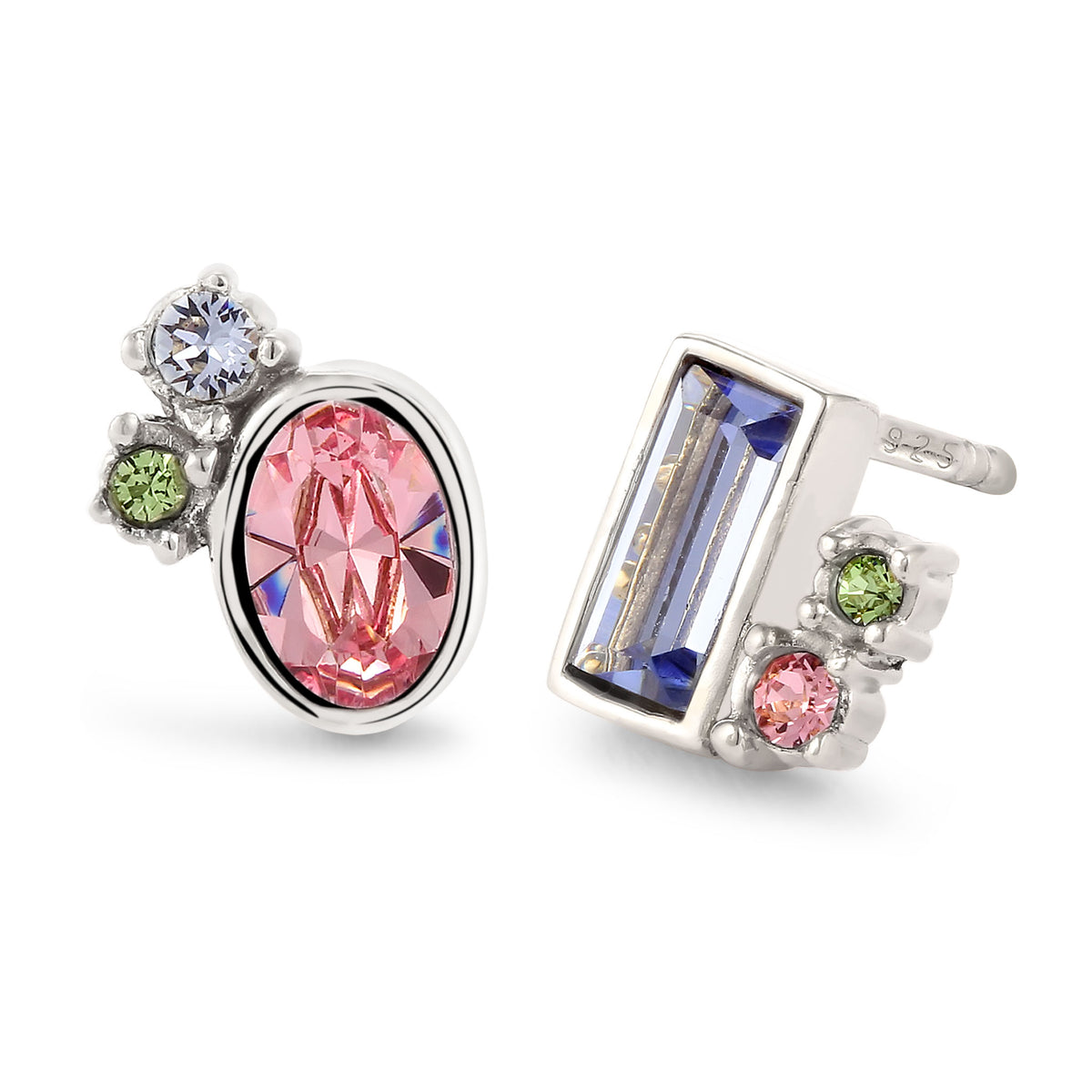 Silber - Elli | Ohrstecker | Mit Kristallen von Swarovski® (Rosa & Blau & Grün) | 925 Sterling Silber