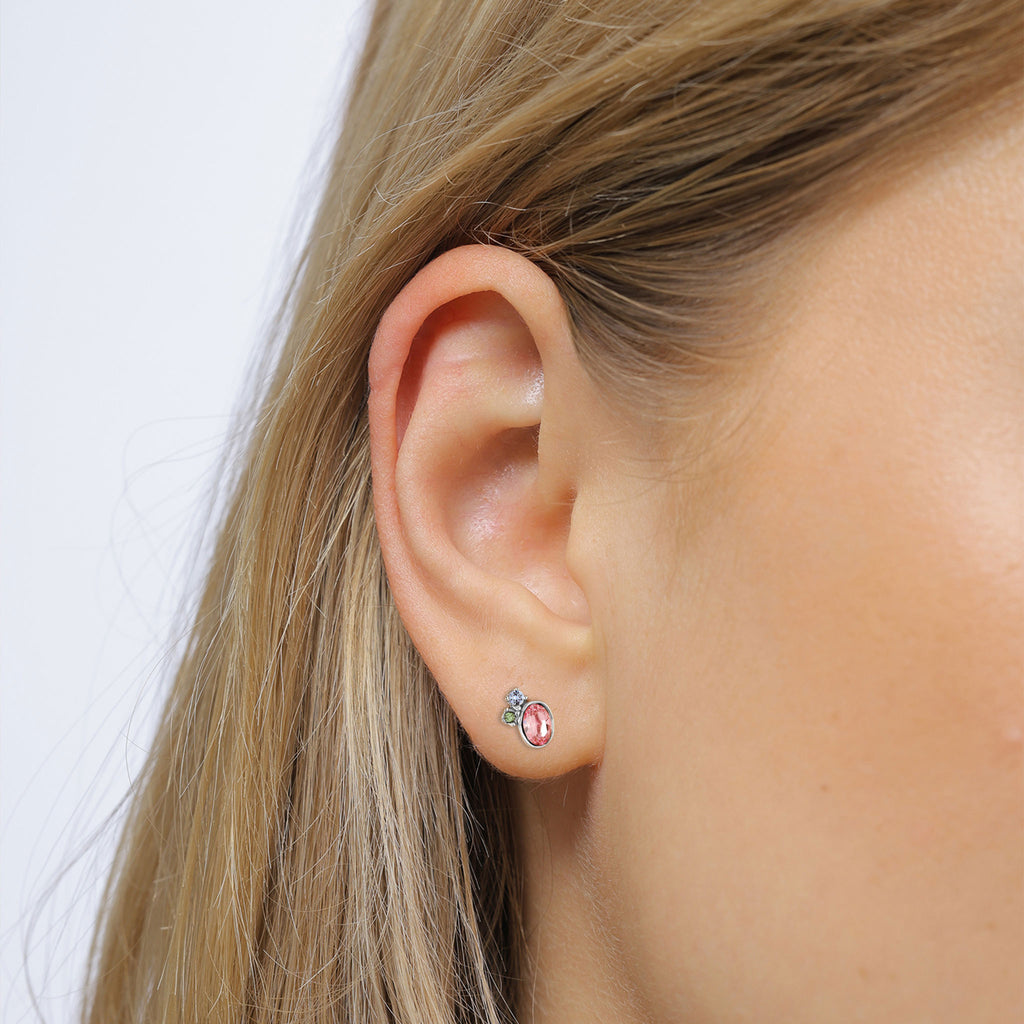 Silber - Elli | Ohrstecker | Mit Kristallen von Swarovski® (Rosa & Blau & Grün) | 925 Sterling Silber