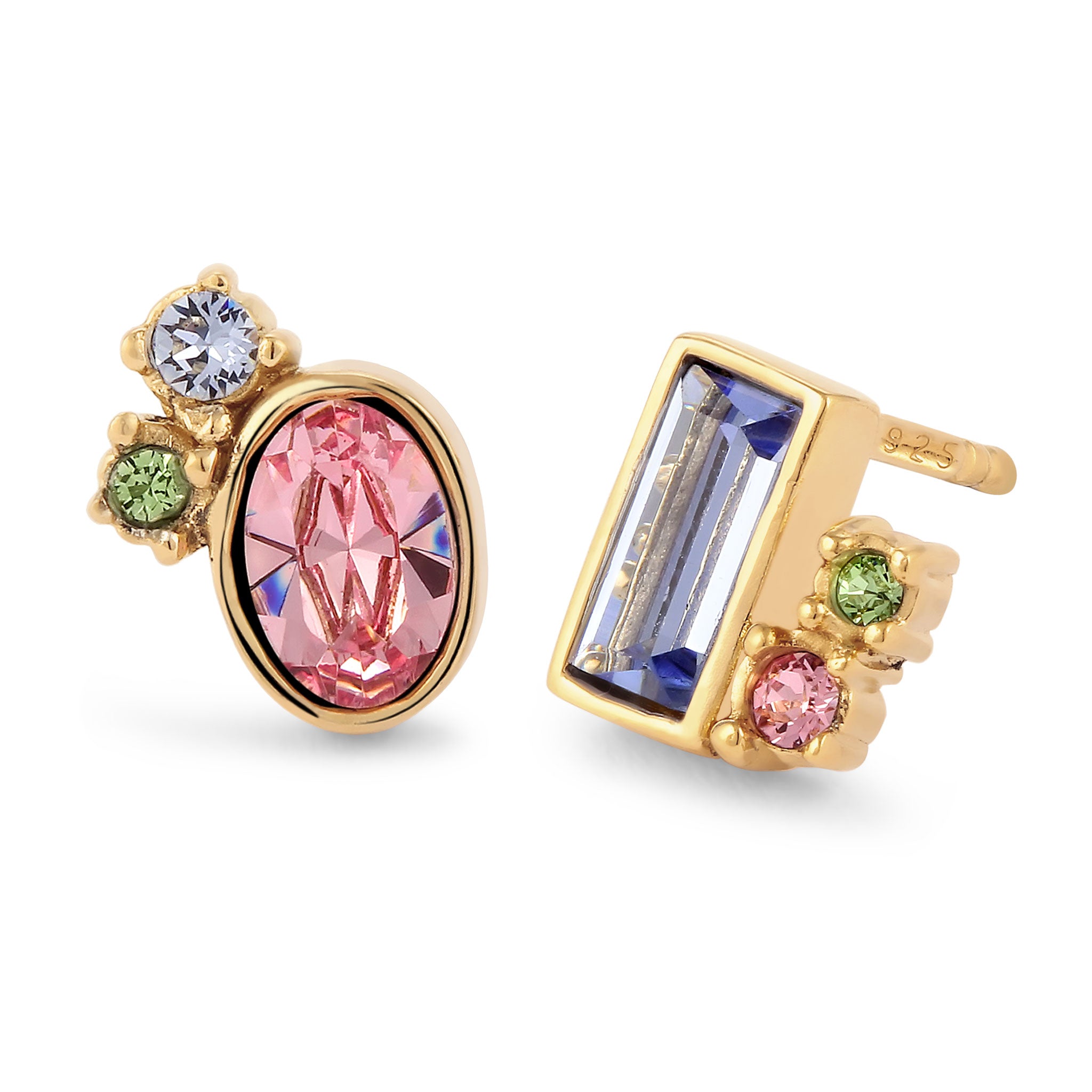 Gold - Elli | Ohrstecker | Mit Kristallen von Swarovski® (Rosa & Blau & Grün) | 925 Sterling Silber vergoldet