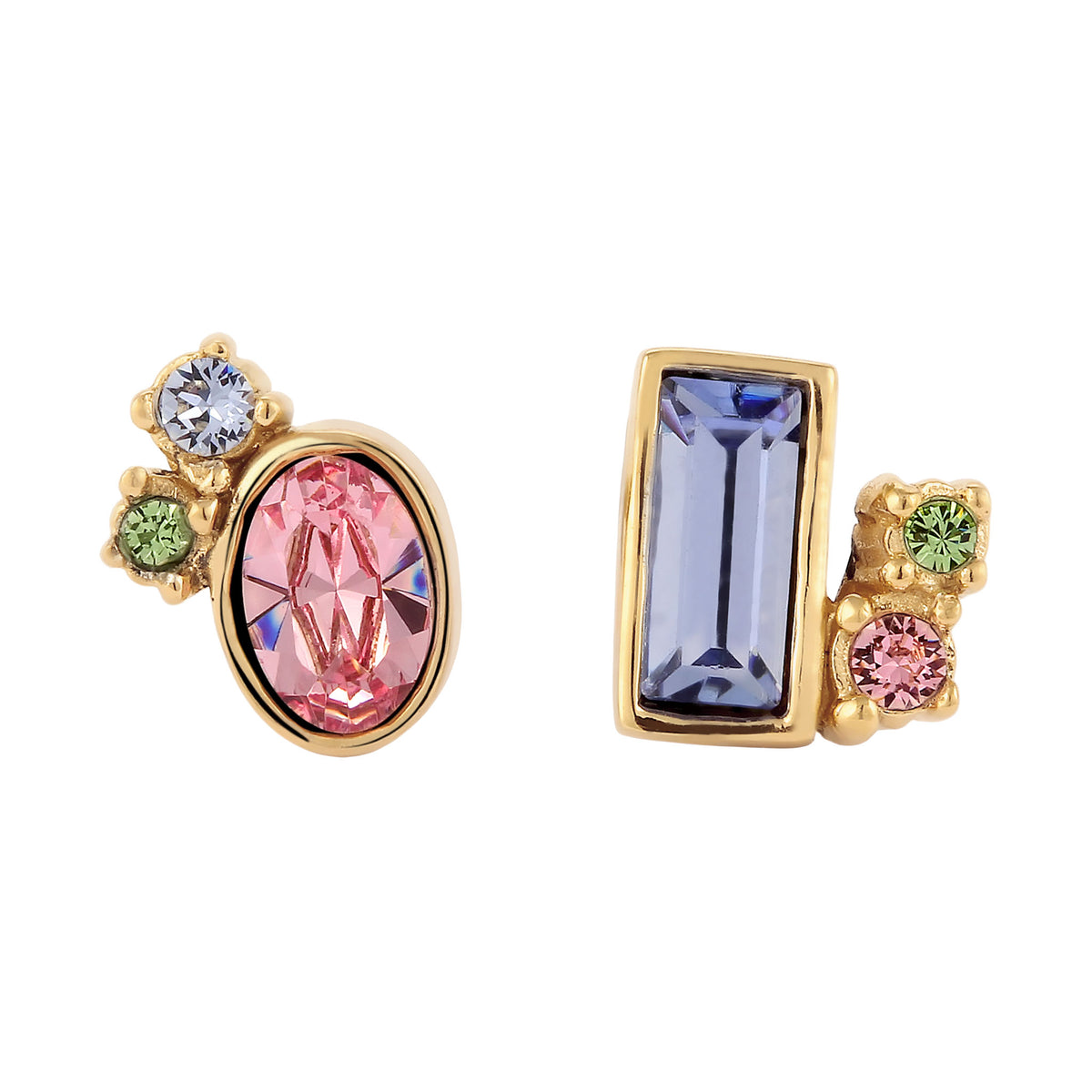 Gold - Elli | Ohrstecker | Mit Kristallen von Swarovski® (Rosa & Blau & Grün) | 925 Sterling Silber vergoldet