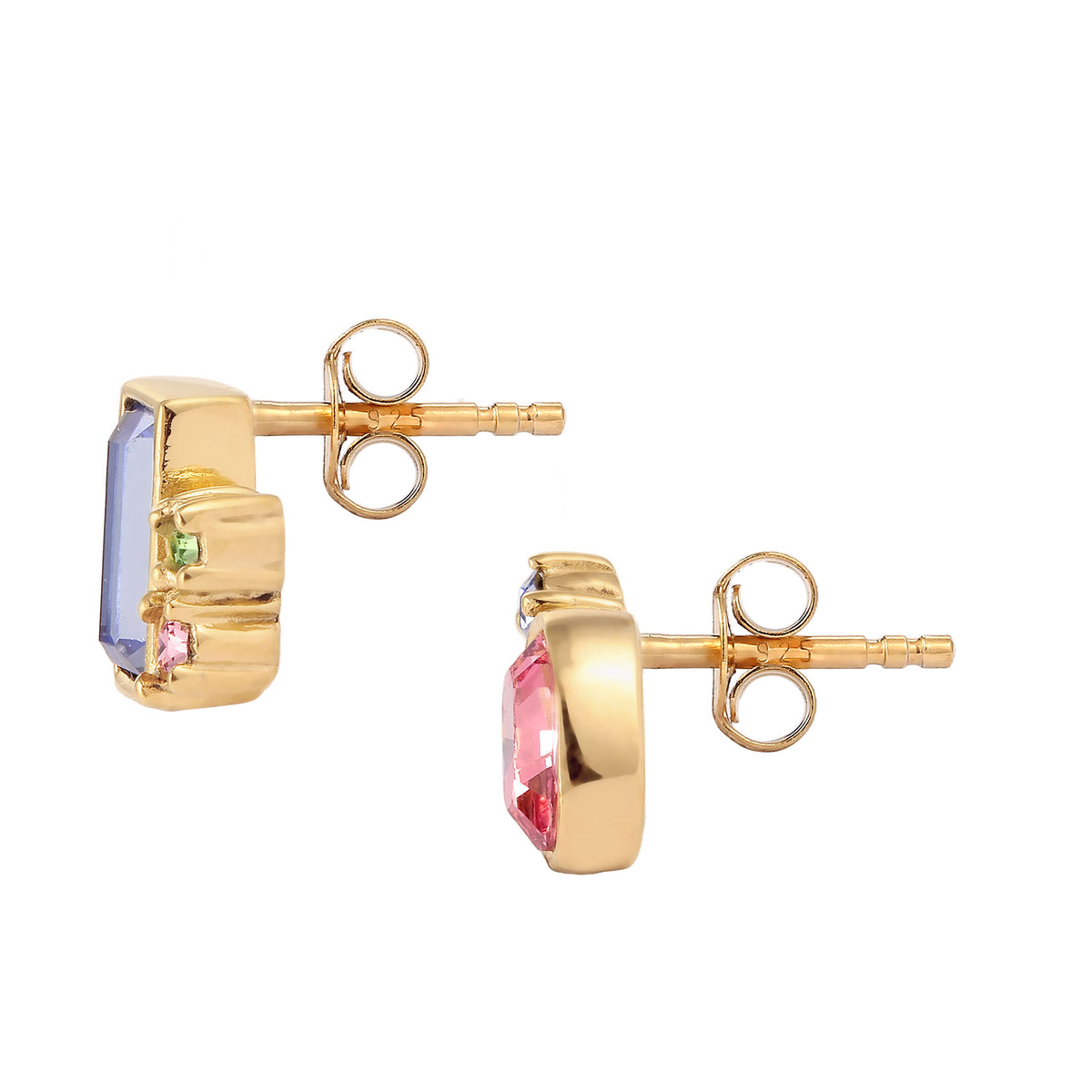 Gold - Elli | Ohrstecker | Mit Kristallen von Swarovski® (Rosa & Blau & Grün) | 925 Sterling Silber vergoldet