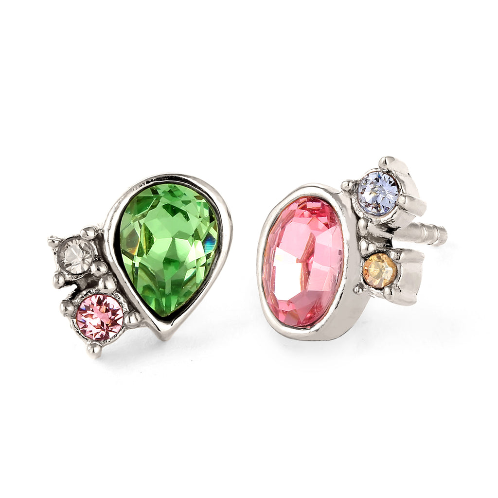 Silber - Elli | Ohrstecker Oval | Mit Kristallen von Swarovski® (Pink & Hellgrün & Blau) | 925 Sterling Silber