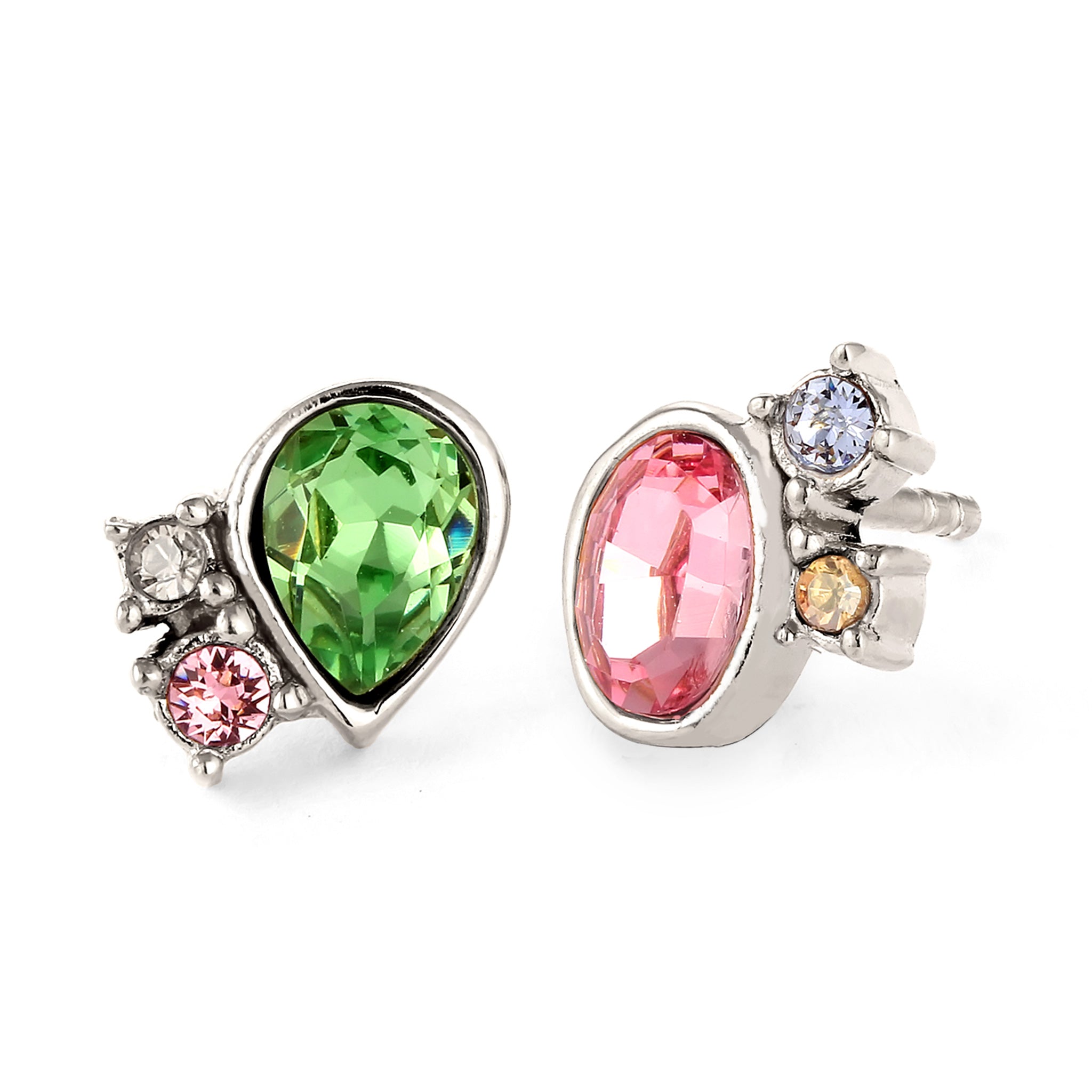 Silber - Elli | Ohrstecker Oval | Mit Kristallen von Swarovski® (Pink & Hellgrün & Blau) | 925 Sterling Silber