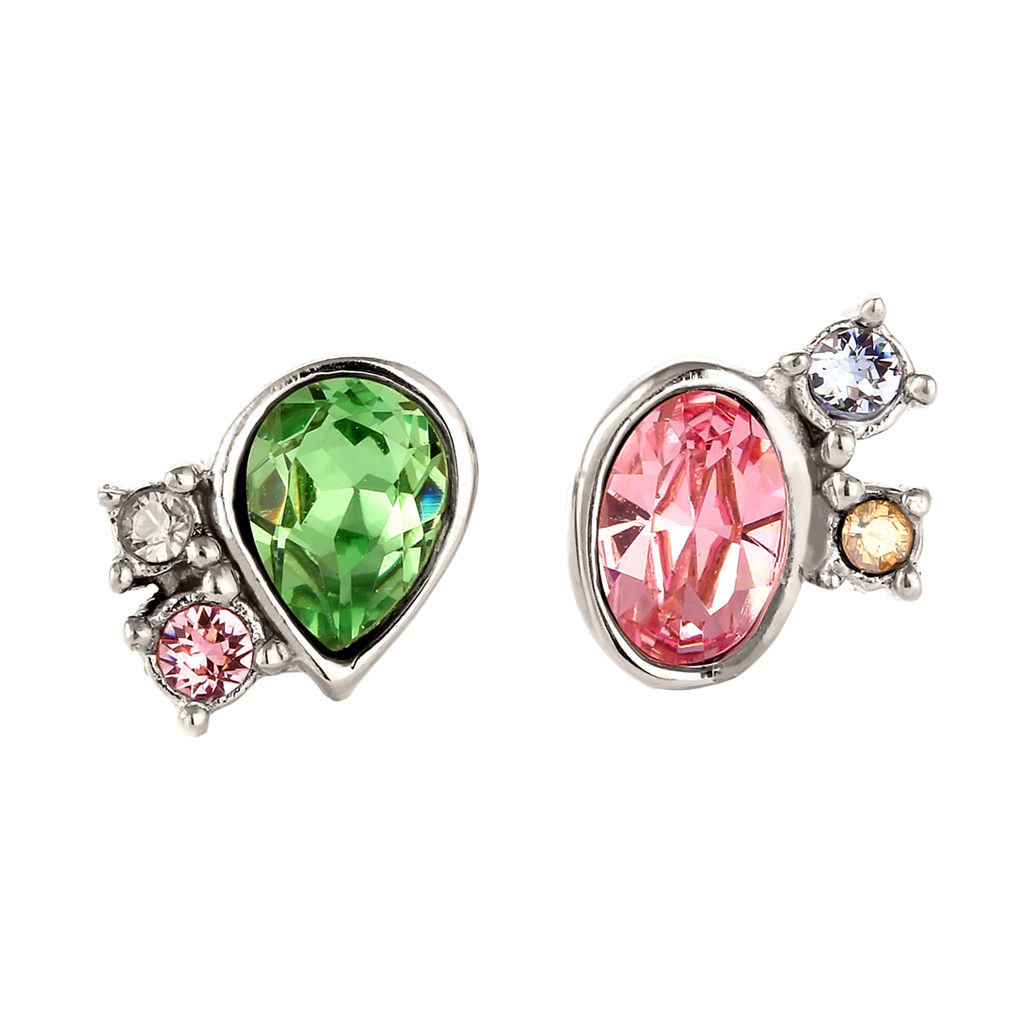 Silber - Elli | Ohrstecker Oval | Mit Kristallen von Swarovski® (Pink & Hellgrün & Blau) | 925 Sterling Silber