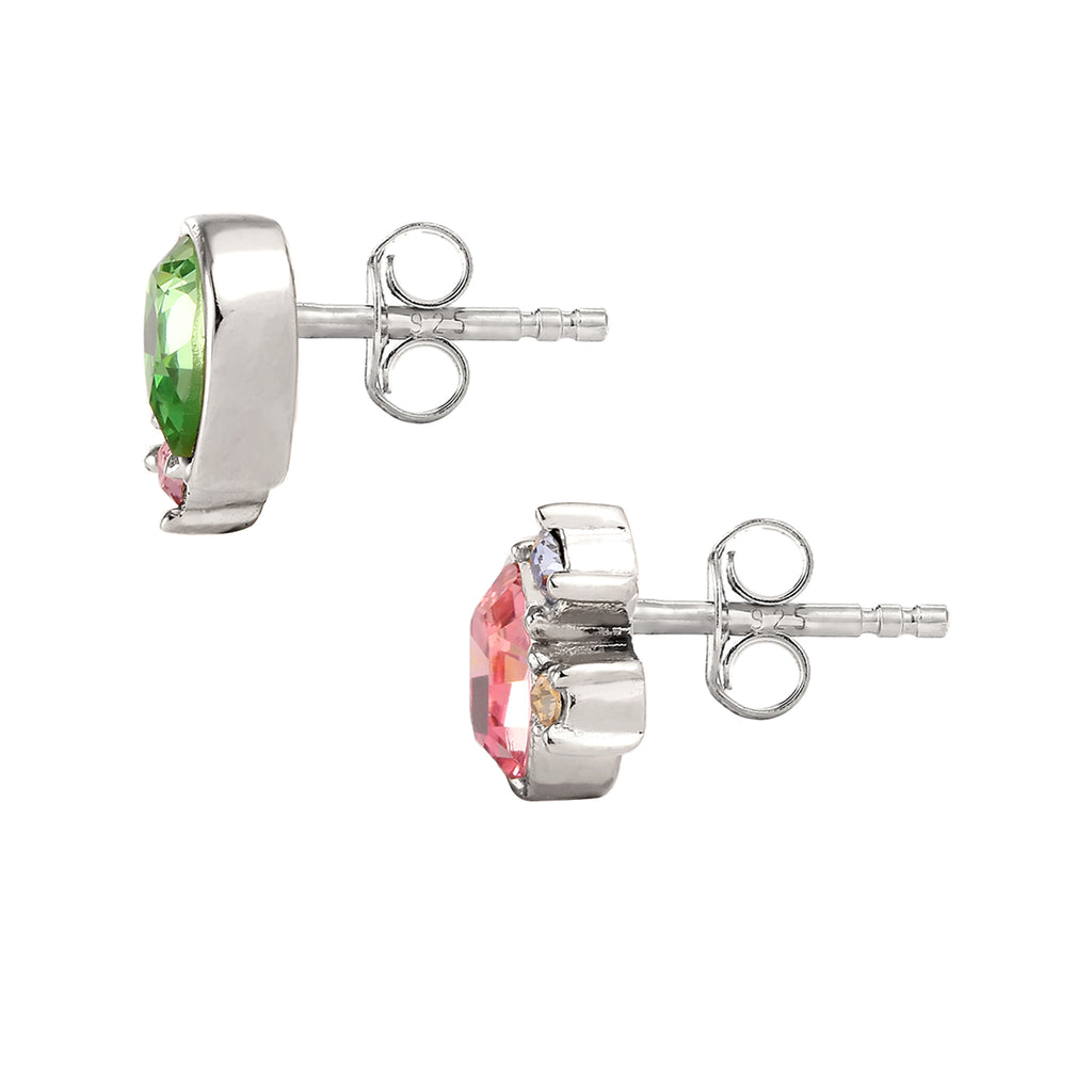 Silber - Elli | Ohrstecker Oval | Mit Kristallen von Swarovski® (Pink & Hellgrün & Blau) | 925 Sterling Silber