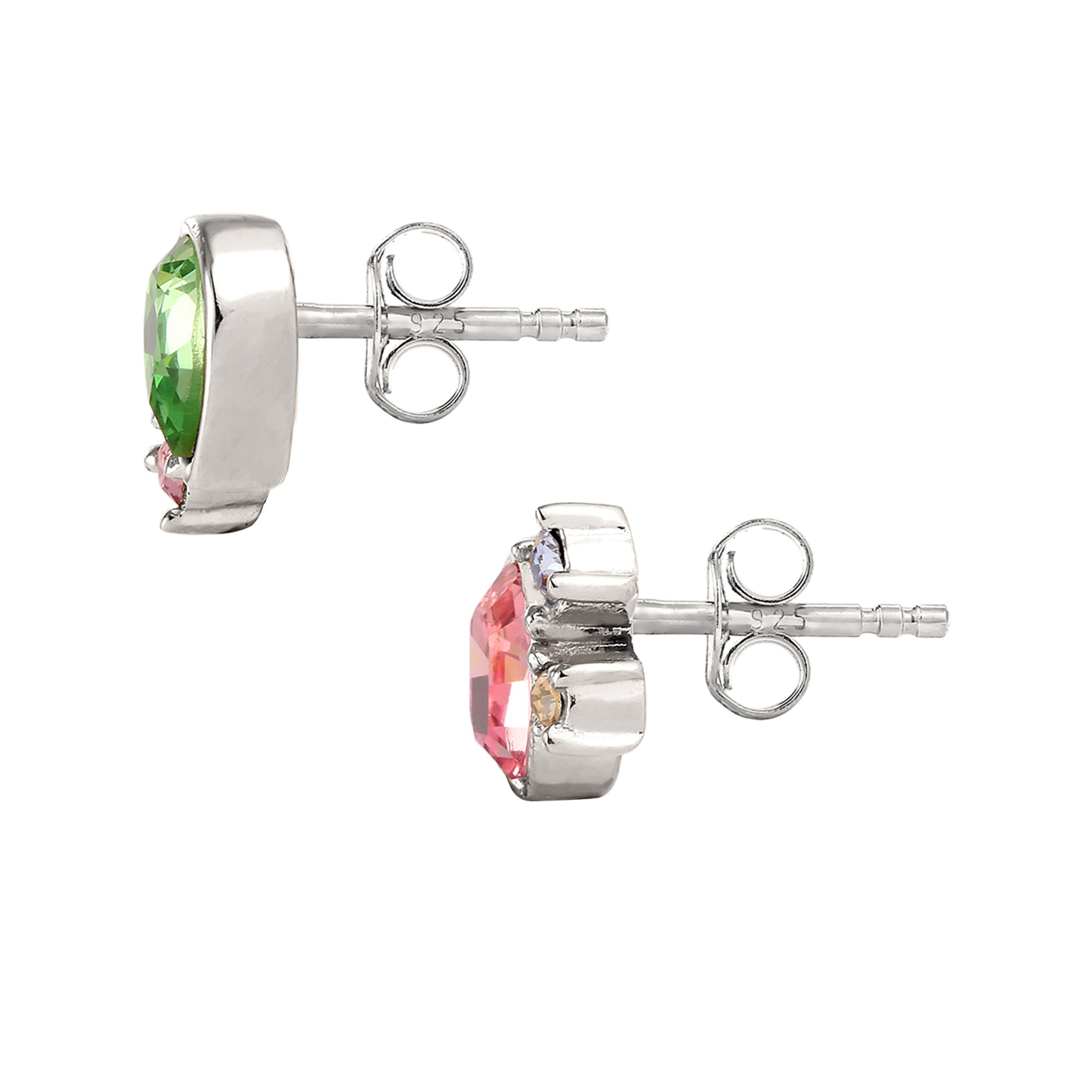 Silber - Elli | Ohrstecker Oval | Mit Kristallen von Swarovski® (Pink & Hellgrün & Blau) | 925 Sterling Silber