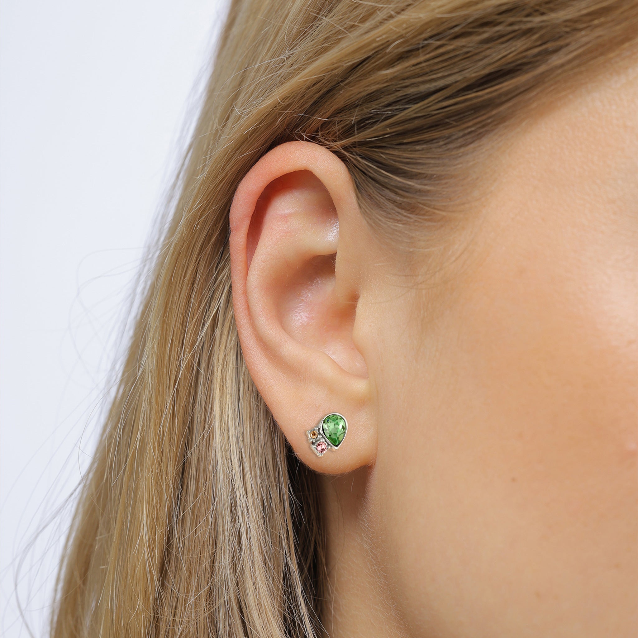 Silber - Elli | Ohrstecker Oval | Mit Kristallen von Swarovski® (Pink & Hellgrün & Blau) | 925 Sterling Silber