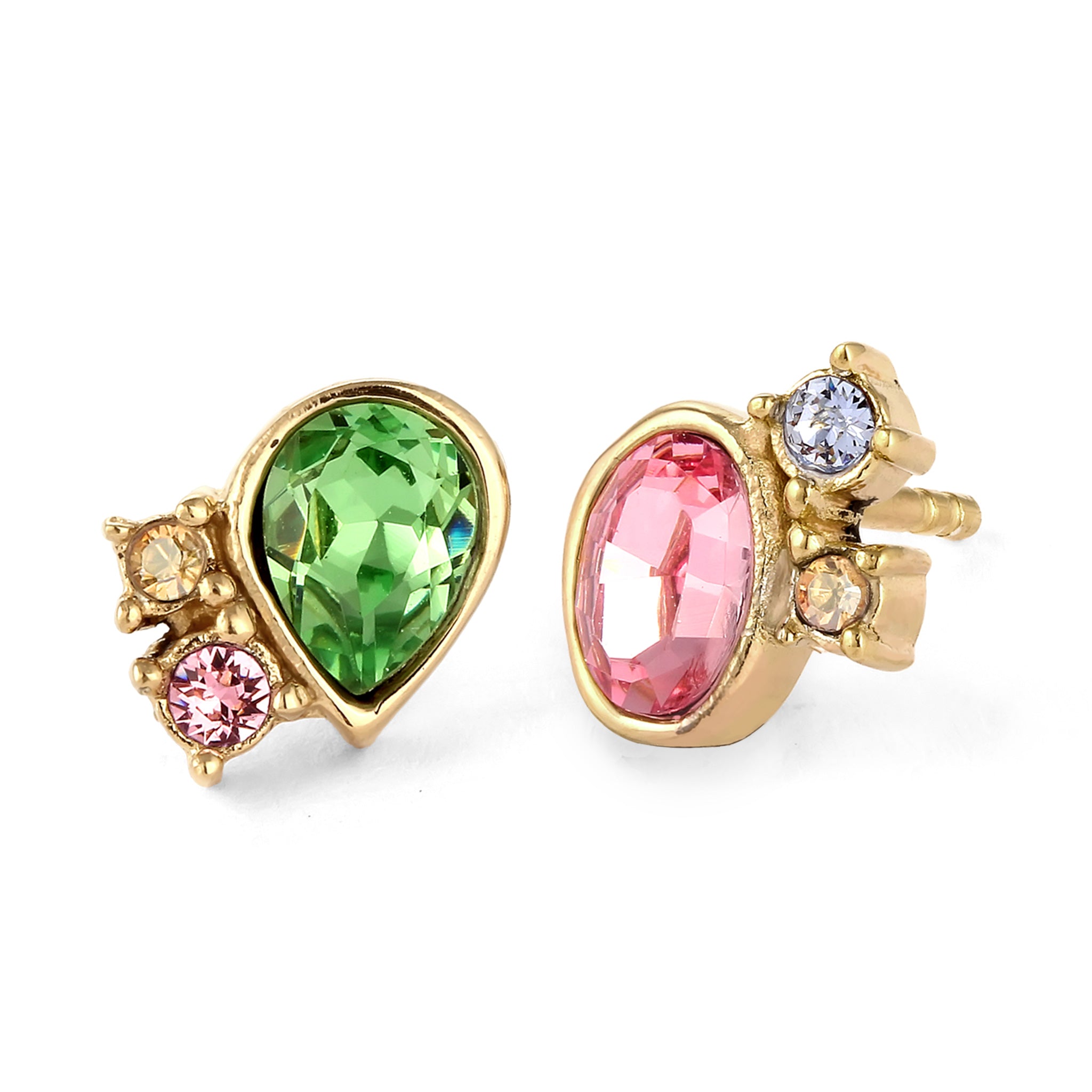 Gold - Elli | Ohrstecker Oval | Mit Kristallen von Swarovski® (Pink & Hellgrün & Blau) | 925 Sterling Silber vergoldet