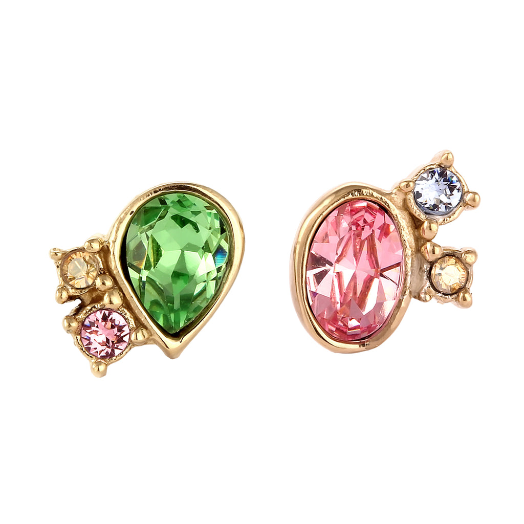Gold - Elli | Ohrstecker Oval | Mit Kristallen von Swarovski® (Pink & Hellgrün & Blau) | 925 Sterling Silber vergoldet