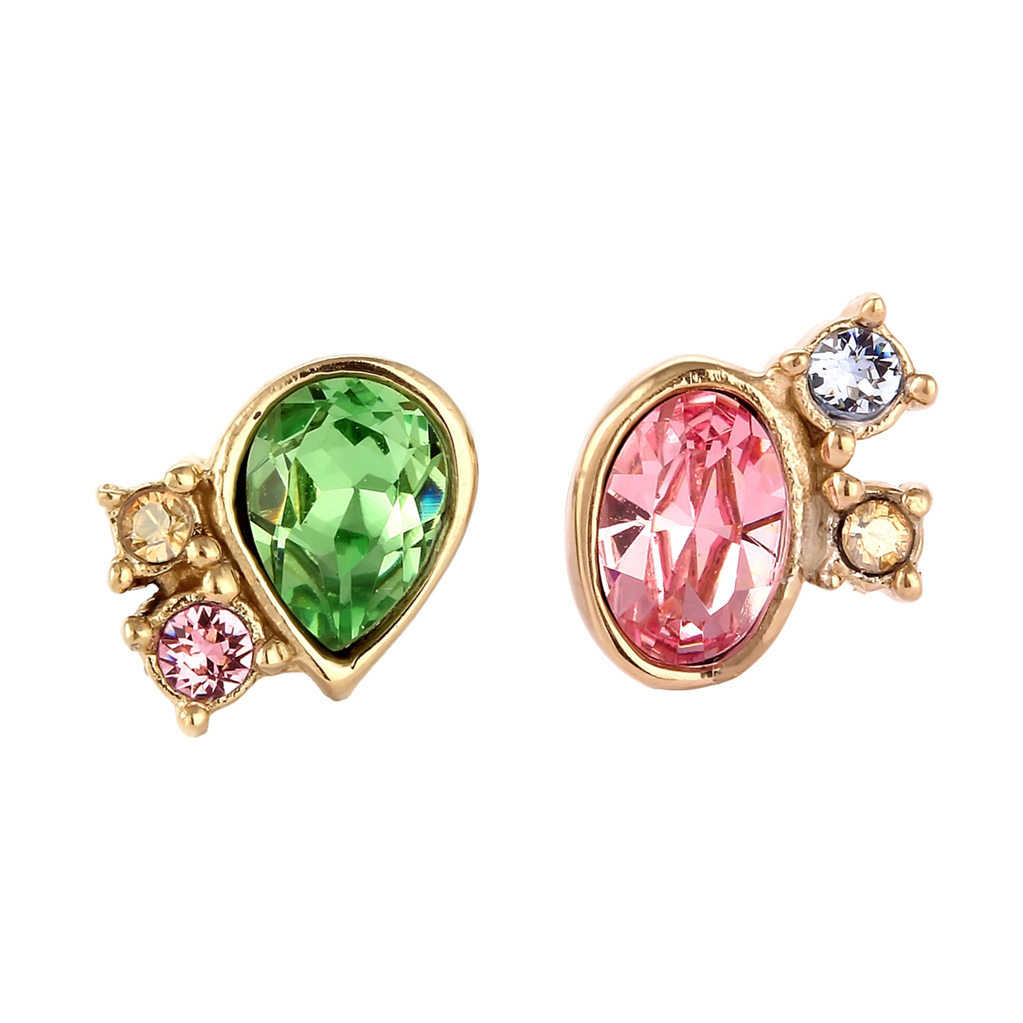 Gold - Elli | Ohrstecker Oval | Mit Kristallen von Swarovski® (Pink & Hellgrün & Blau) | 925 Sterling Silber vergoldet