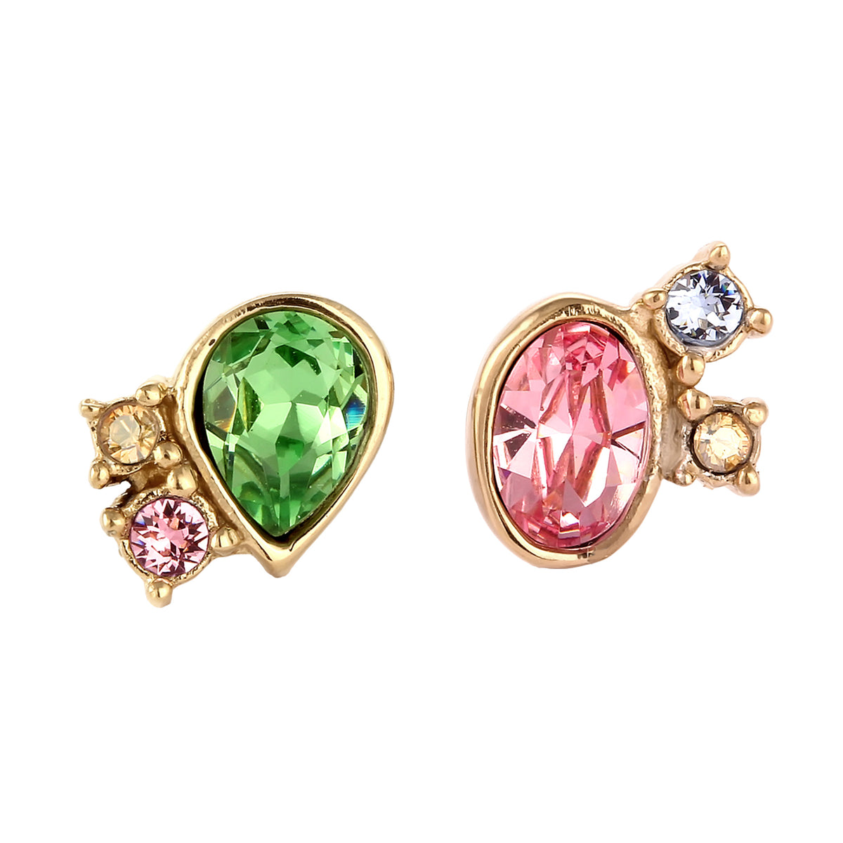 Gold - Elli | Ohrstecker Oval | Mit Kristallen von Swarovski® (Pink & Hellgrün & Blau) | 925 Sterling Silber vergoldet