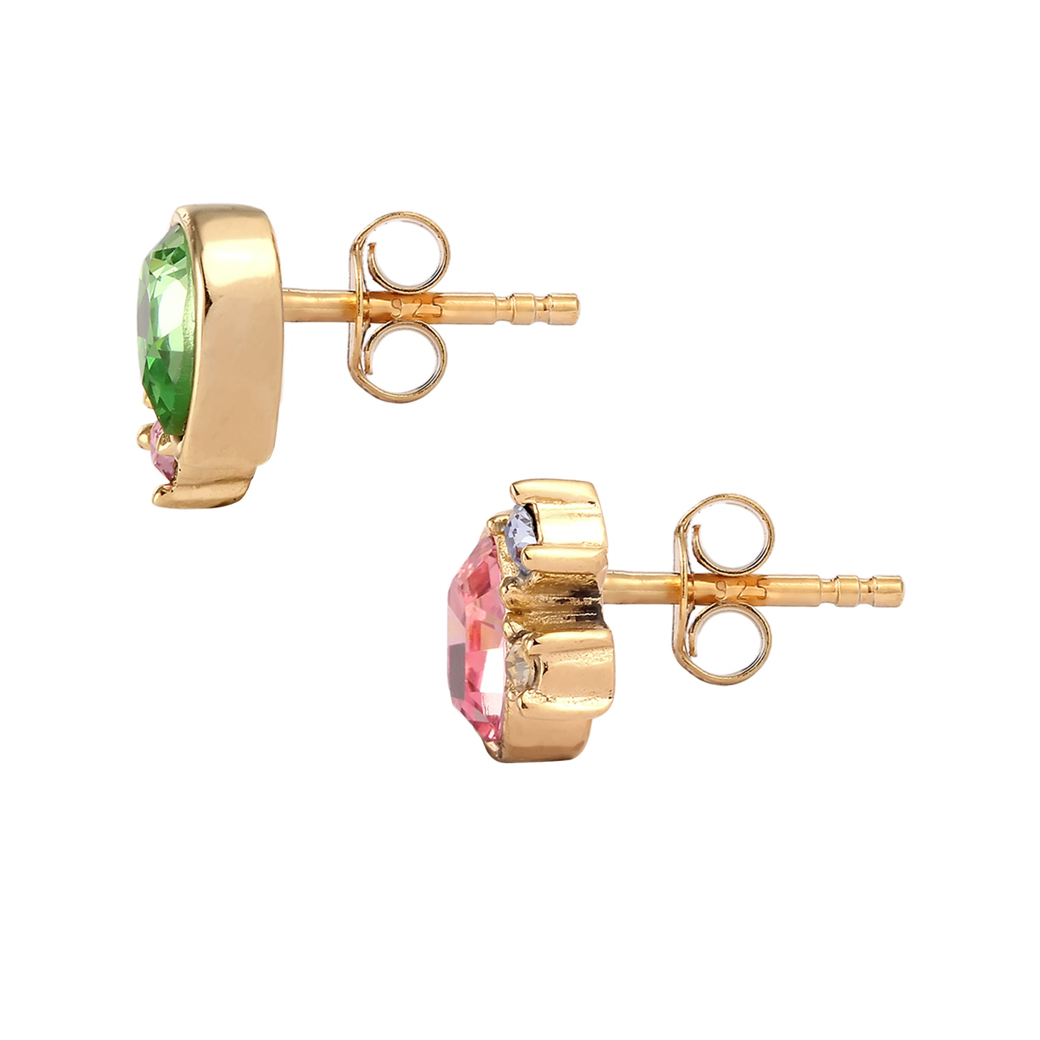 Gold - Elli | Ohrstecker Oval | Mit Kristallen von Swarovski® (Pink & Hellgrün & Blau) | 925 Sterling Silber vergoldet