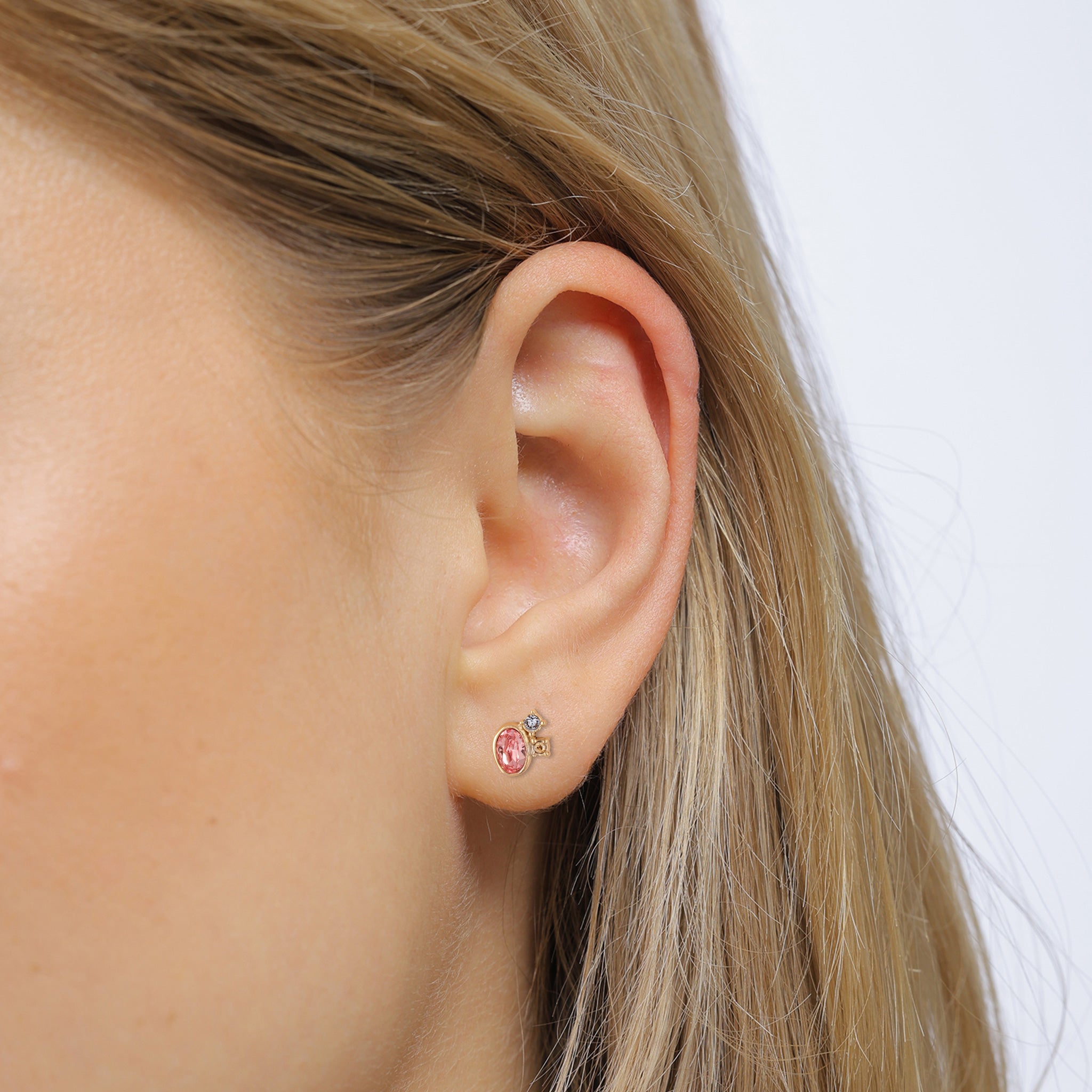 Gold - Elli | Ohrstecker Oval | Mit Kristallen von Swarovski® (Pink & Hellgrün & Blau) | 925 Sterling Silber vergoldet