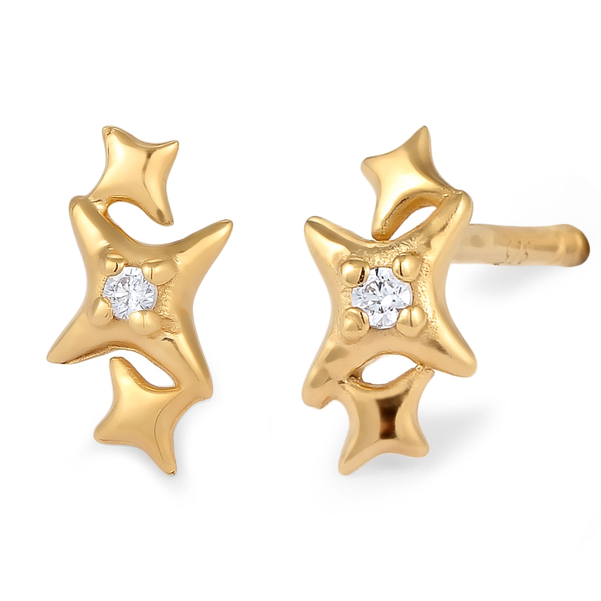 Gold - Elli | Ohrstecker Stern | Zirkonia (Weiß) | 925 Sterling Silber vergoldet