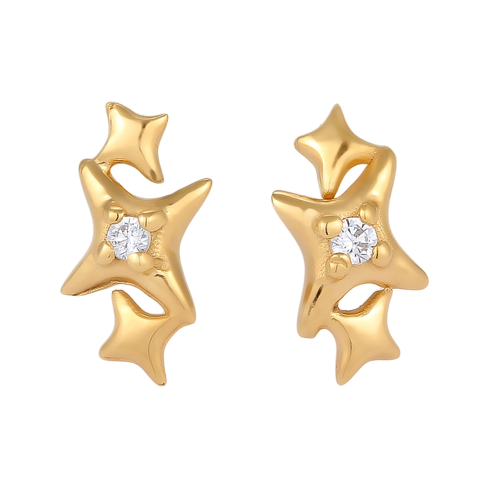 Gold - Elli | Ohrstecker Stern | Zirkonia (Weiß) | 925 Sterling Silber vergoldet