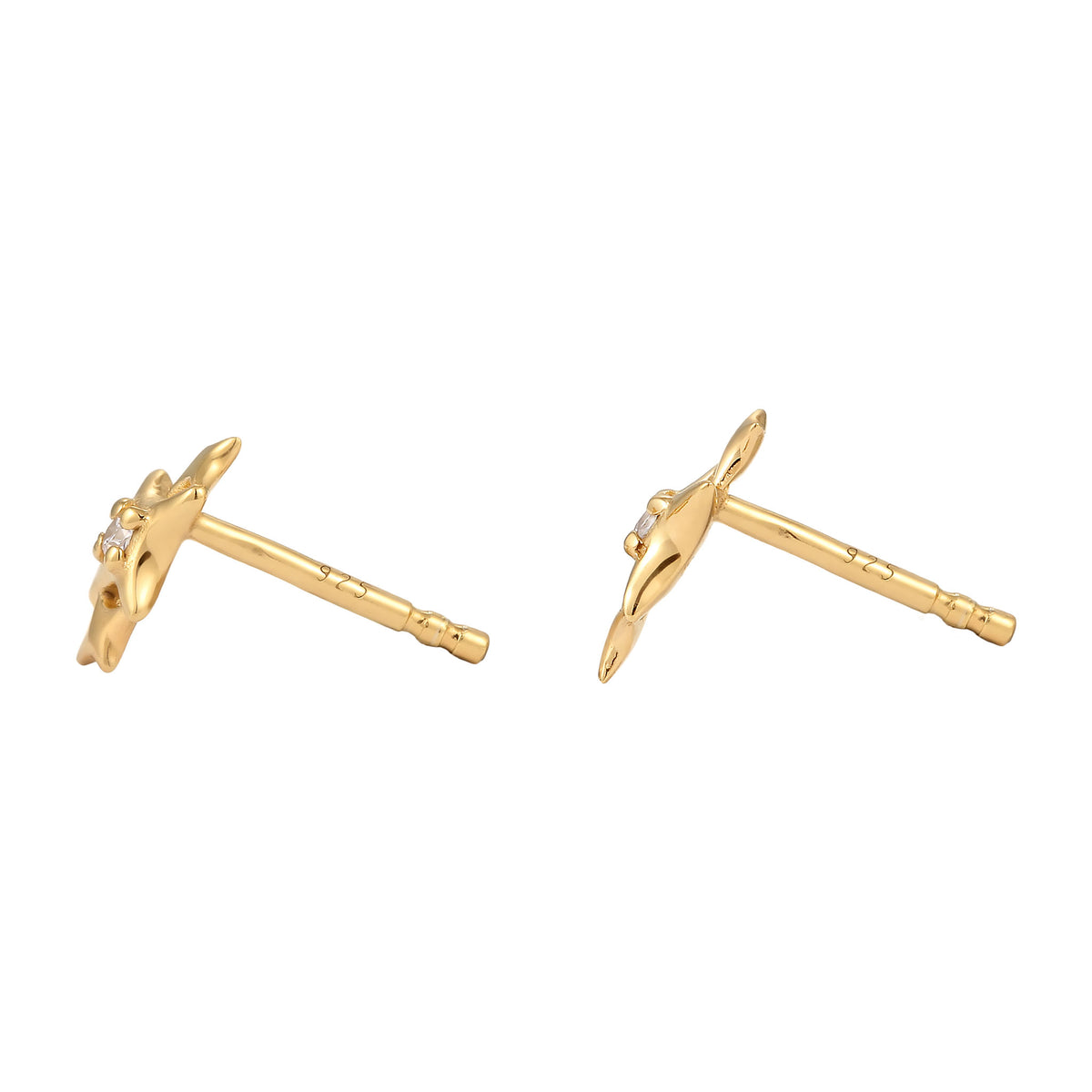 Gold - Elli | Ohrstecker Stern | Zirkonia (Weiß) | 925 Sterling Silber vergoldet