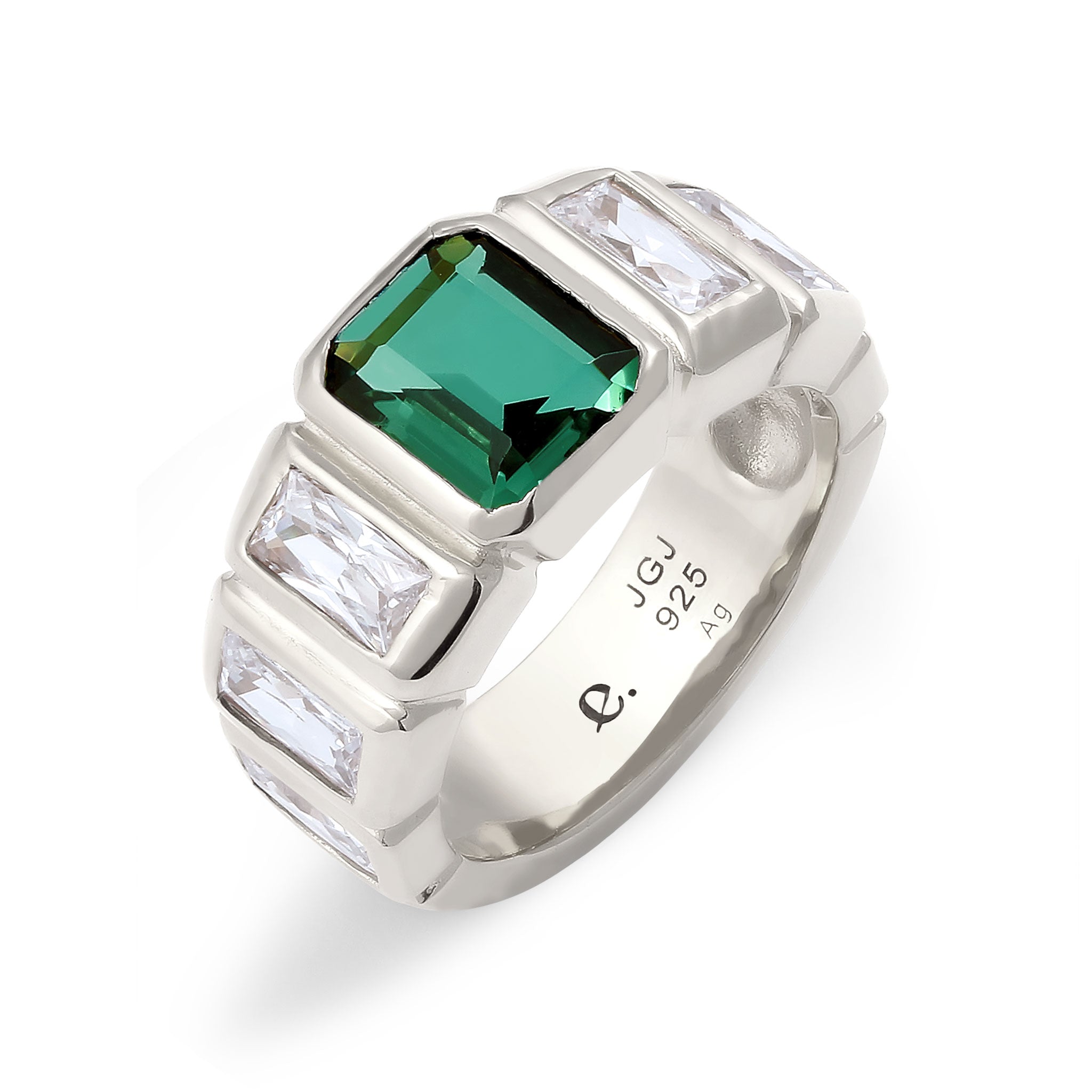 Silber - Elli PREMIUM | Bandring | Quarz (Grün) & Zirkonia (Weiß) | 925 Sterling Silber